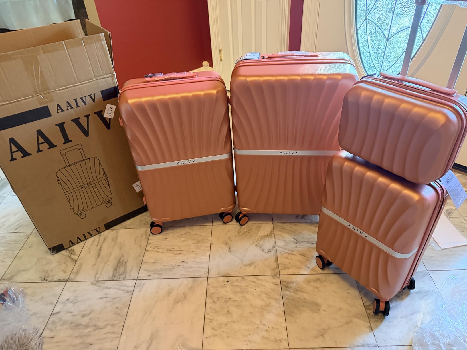 Luggage 4 Piece Set Suitcase with TSA, Airline-Approved Hard Shell Expandable Double Spinner Rolling Wheels Suitcases for Lightweight Travel (SkyBlue, 28in/26in/20in/13in) customer photo 2