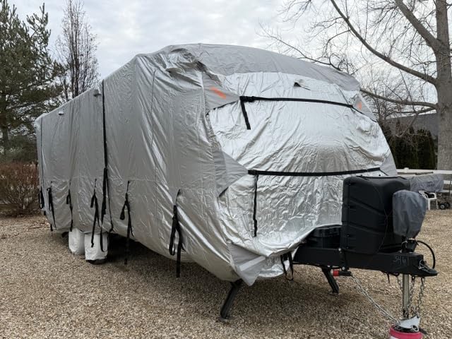 FRUNO Oxford Fabric Class A RV Cover Fits 37'-40' Waterproof Rip-Resistant Anti-UV Motorhome Camper Cover for Winter Snow with 4 Tire Covers and Gutter Covers customer photo 2