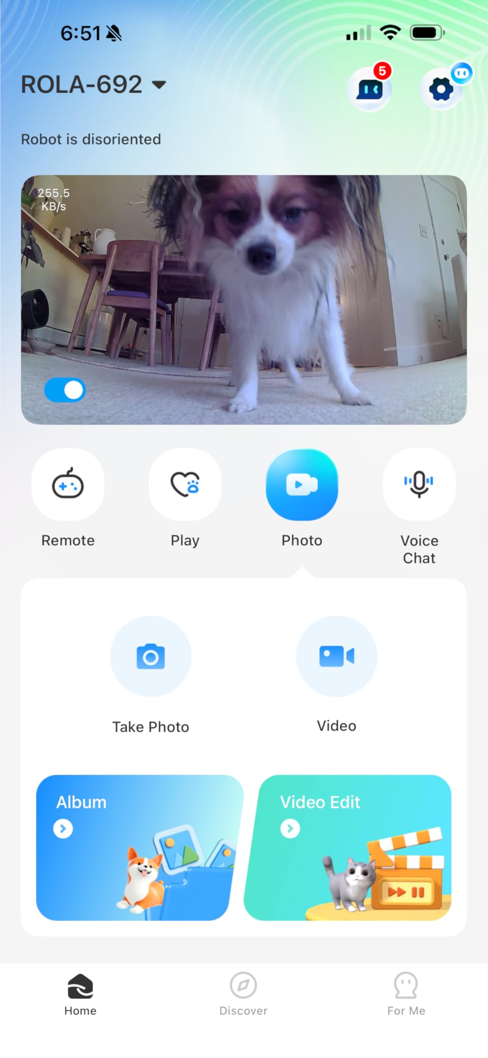 Enabot EBO ROLA PetPal FamilyBot Pet Camera Robot with Treat Dispenser: 2.5K Mobile Dog Camera Robot Battery-Powered with Phone App, 2-Way Talk, Night Vision, Interchangeable Modular Design customer photo 1