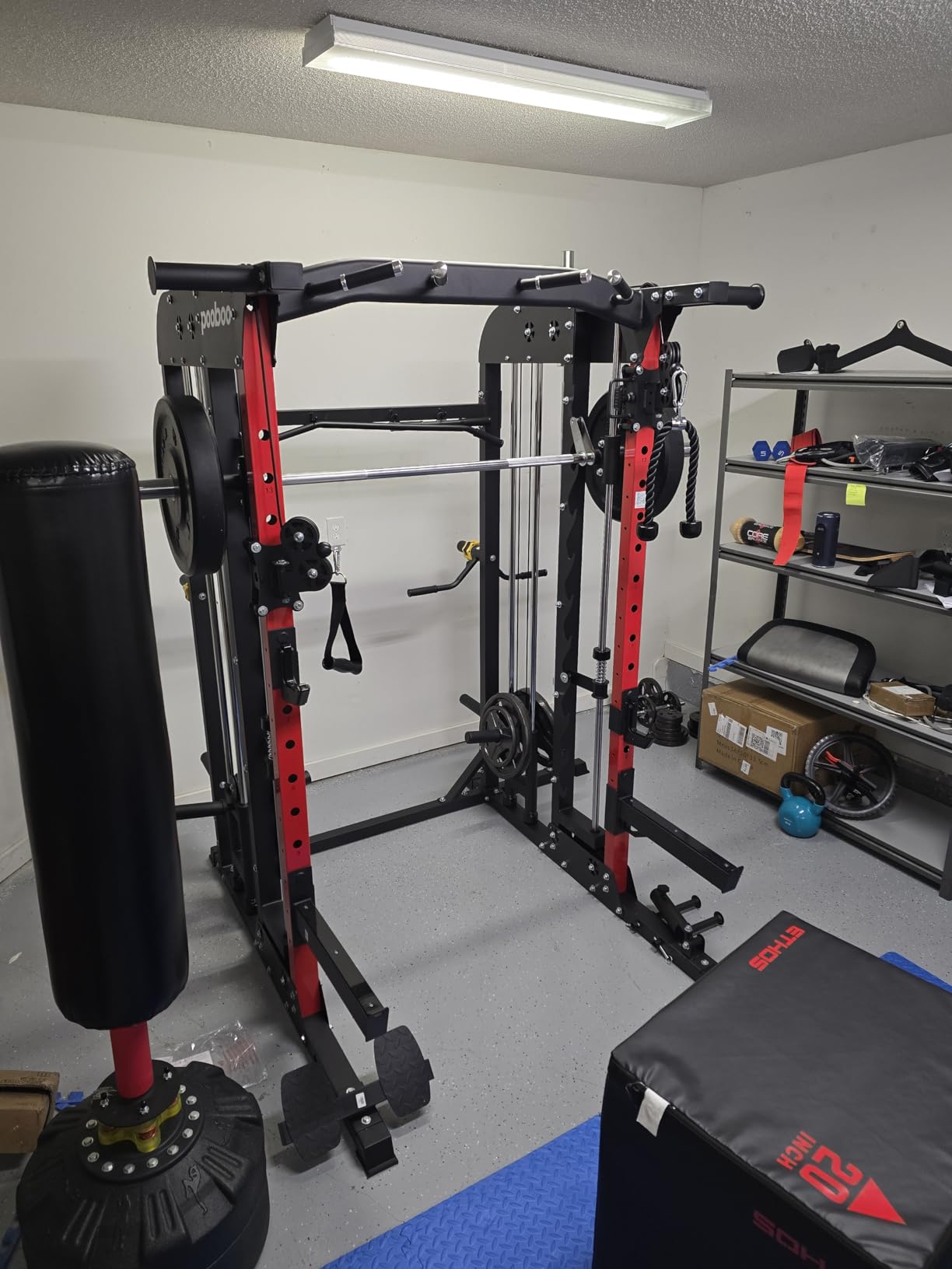 pooboo Multi-Functional Machine Power Cage, 2000LB Squat Rack, LAT-Pull Down System, Dual Pulley Cable Crossover customer photo 1