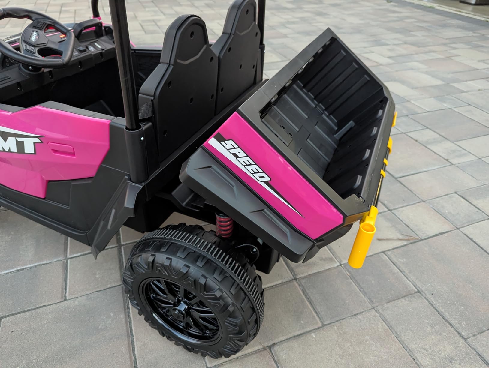 ELEMARA 24V Ride on Toy for Big Kid,Ride on Car 2 Seater w/Sun Shade,Dump Bed & Shovel,4.5MPH,4WD Electric Car for Kids,Battery Car w/Remote,Kids Ride on Truck,3 Speed,LED Lights,Bluetooth, Sapphire customer photo 1