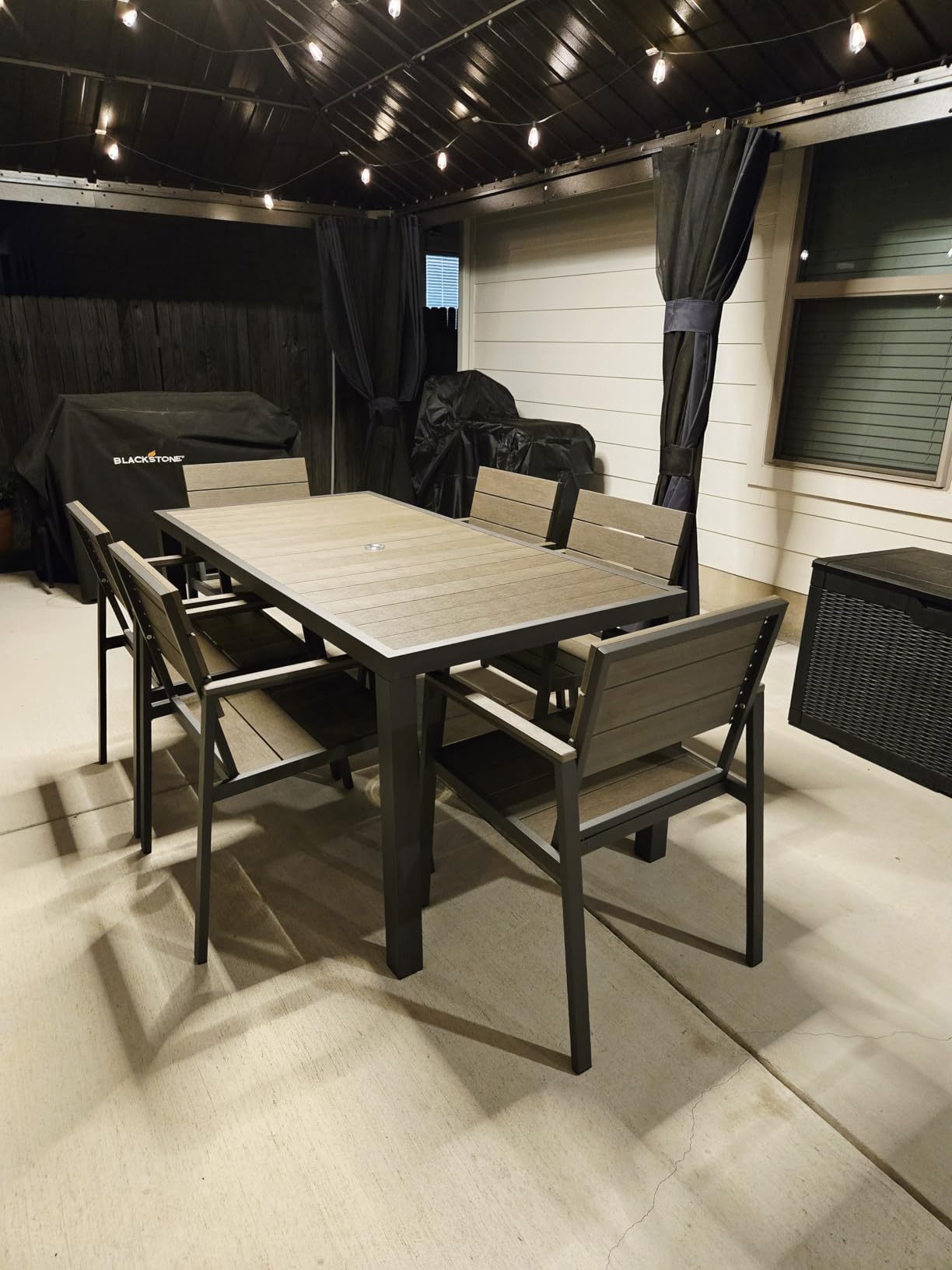 Vexwalx 7-Piece Outdoor Dining Set, Aluminum Dining Table Set for 6, Patio Table and Chairs Set with Umbrella Hole, All Weather HDPS Outdoor Table and Chairs for 6 (Charcoal) customer photo 1