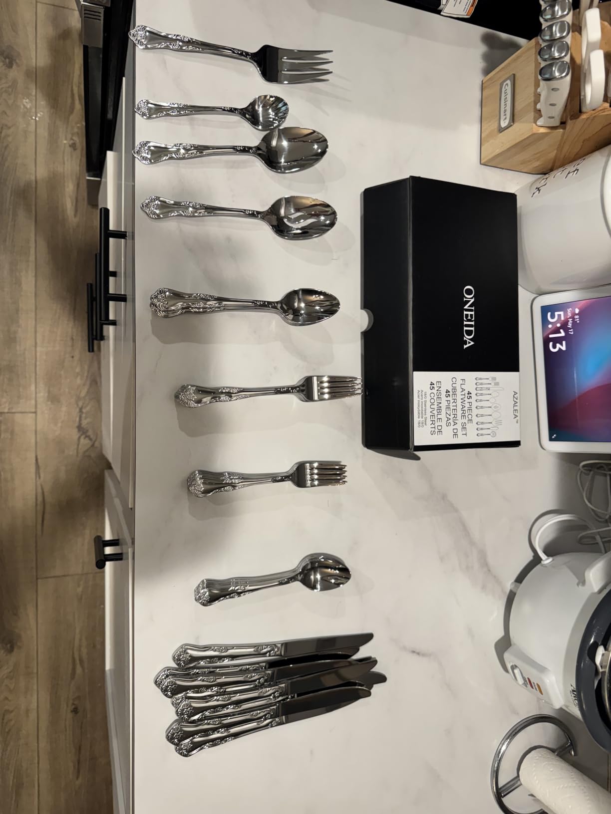 Oneida Silverware Set For 8, Azalea 45-Piece Everyday Flatware Set with Serving Utensils, Floral, Service For 8, 18/0 Stainless Steel, Dishwasher Safe, Knives Spoons And Forks Sets customer photo 1