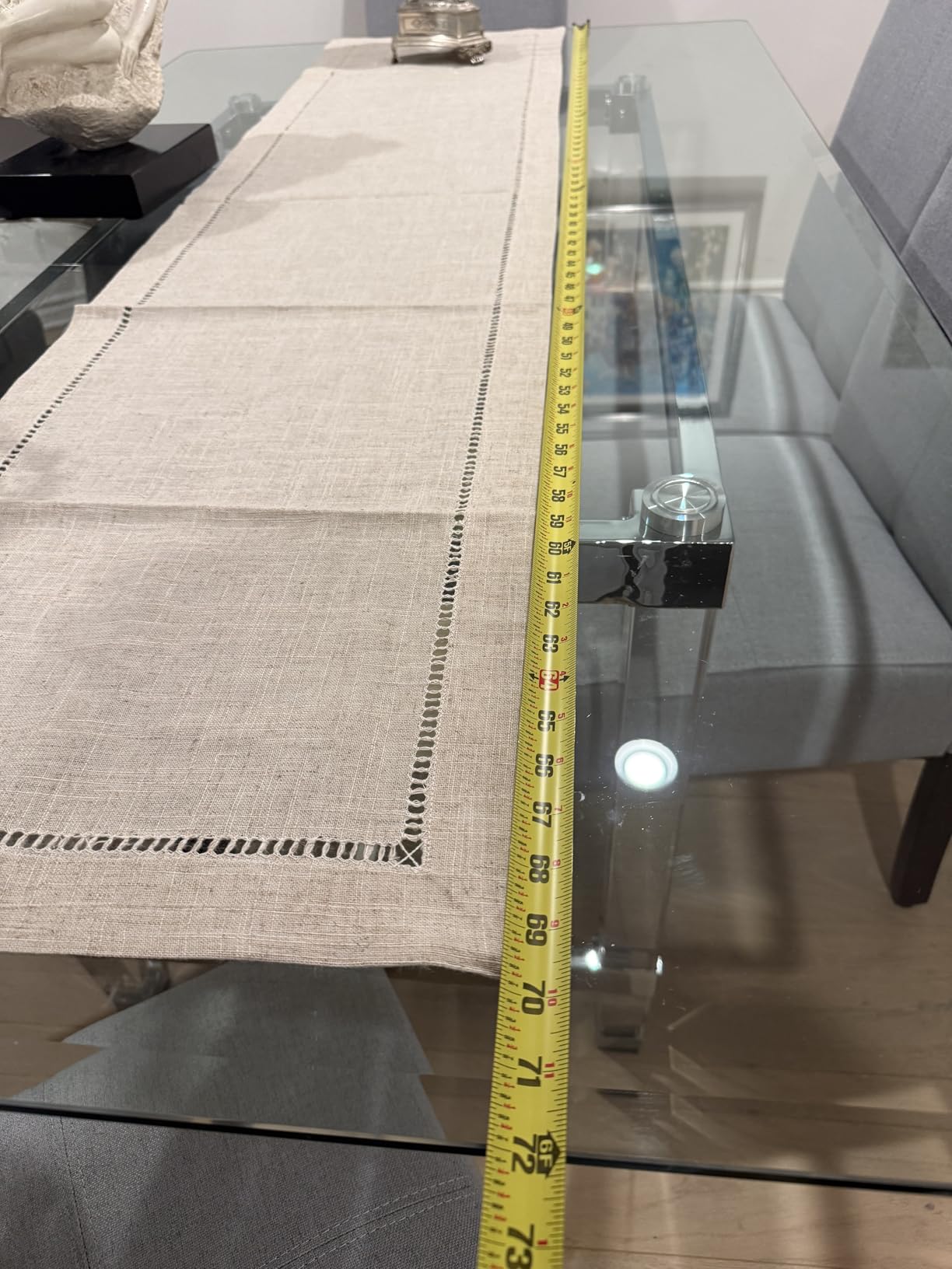 Saro Lifestyle Poly and Linen Blend Hemstitched Table Runner with Hemstitch Border, 16