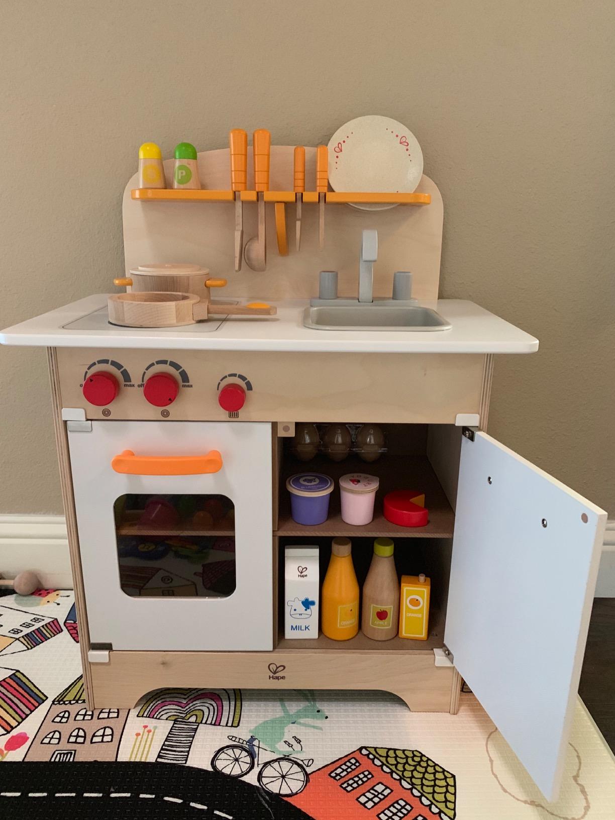 Hape Gourmet Kitchen Kid's Wooden Pretend Play Kitchen Set, Sink, Stove, Baking Oven, Cabinet, Turnable Knobs & Spice Shelf customer photo 1
