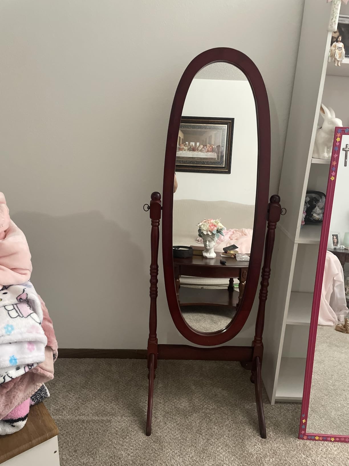 Roundhill Furniture Traditional Queen Anna Style Wood Floor Cheval Mirror, Cherry Finish customer photo 1