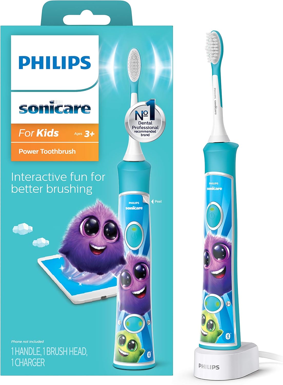 Philips Sonicare for Kids 3+ Bluetooth Connected Rechargeable Electric Power Toothbrush, Interactive for Better Brushing, Turquoise, HX6321/02 customer photo 1