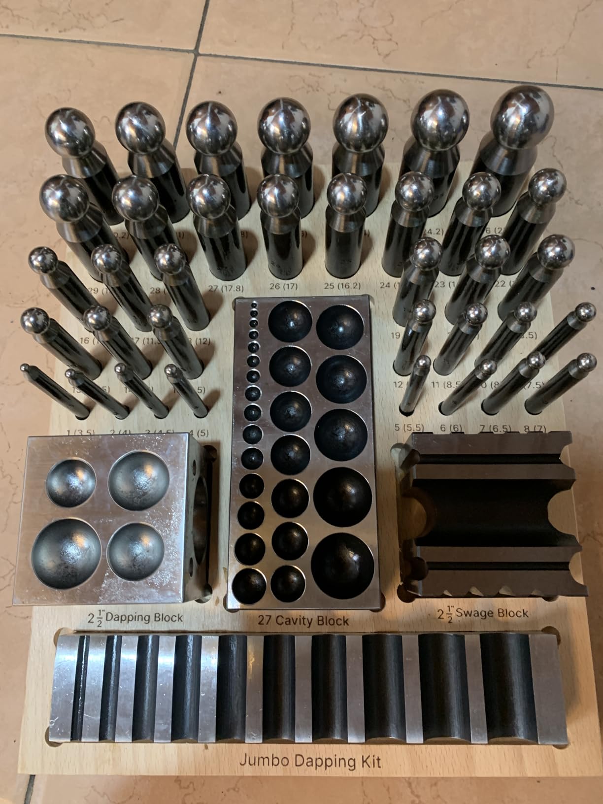 Complete Steel Dapping Doming Punch Set with Wooden Block Base Tool for Jewelry Making Metal Forming customer photo 1