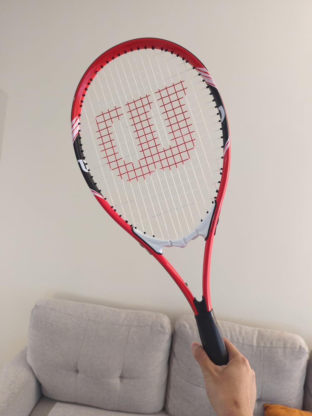 Wilson Federer Adult Recreational Tennis Racket - Grip Size 3 - 4 3/8, Red/White/Black customer photo 2