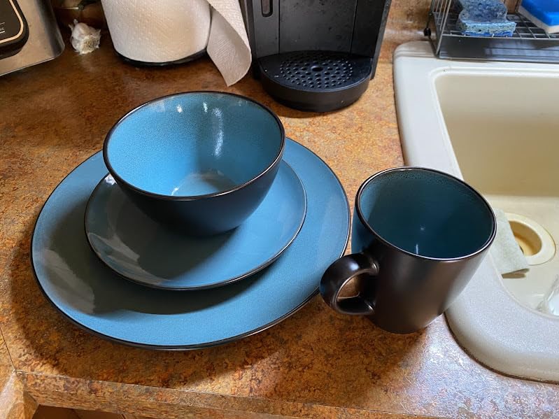 Gibson Elite Soho Lounge Round Reactive Glaze Stoneware Dinnerware Set, Service for 4 (16pc), Blue customer photo 1