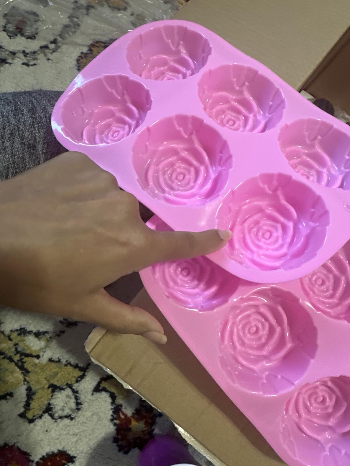 BAKER DEPOT Silicone Mold for Handmade Soap Cake Jelly Pudding Chocolate 6 Cavity Rose Flower Design, Set of 2 Pink customer photo 1