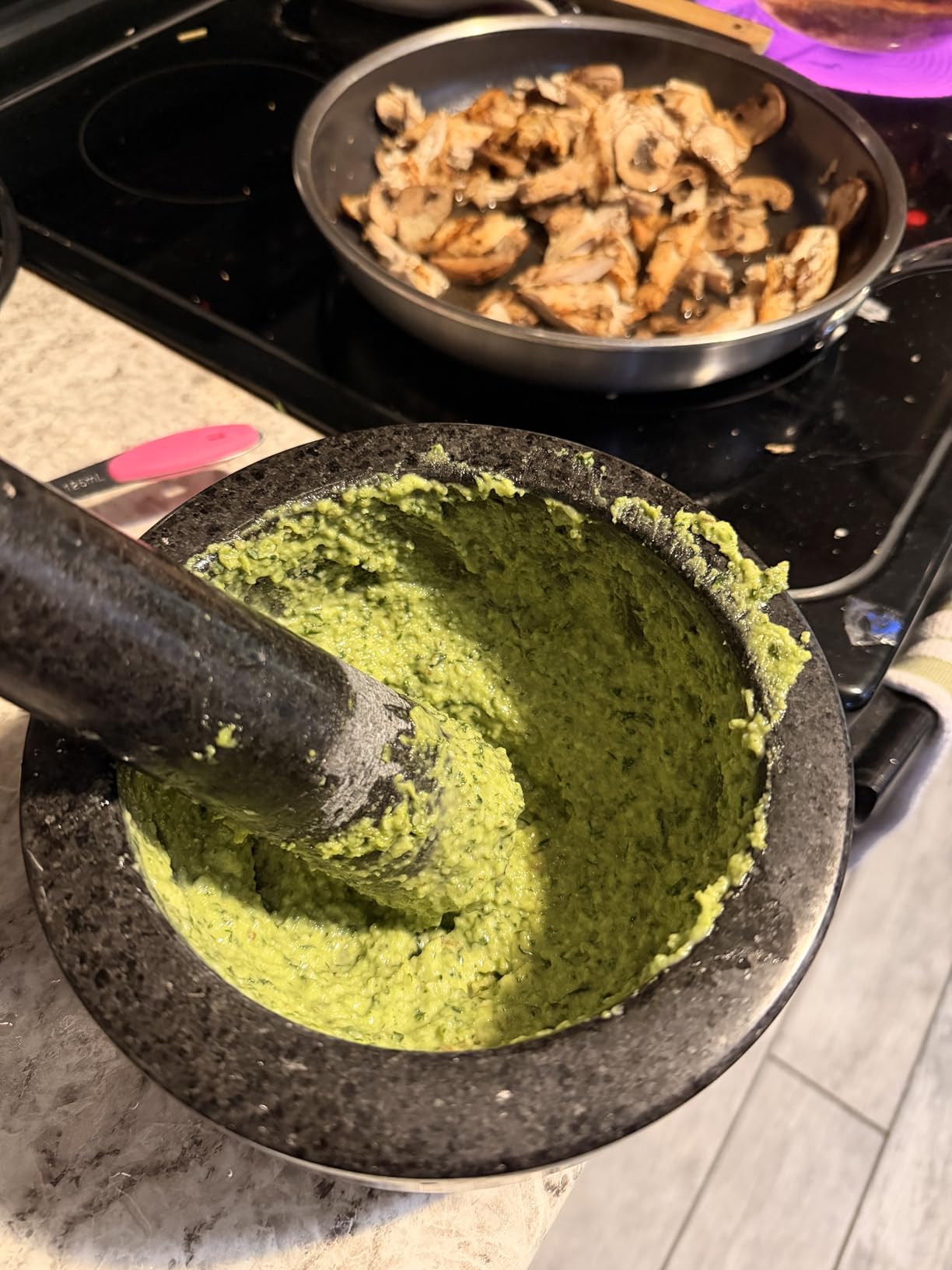 ChefSofi Mortar and Pestle Set - 6 Inch - 2 Cup Capacity - Unpolished Heavy Granite for Enhanced Performance and Organic Appearance - Included: Anti-Scratch Protector customer photo 1
