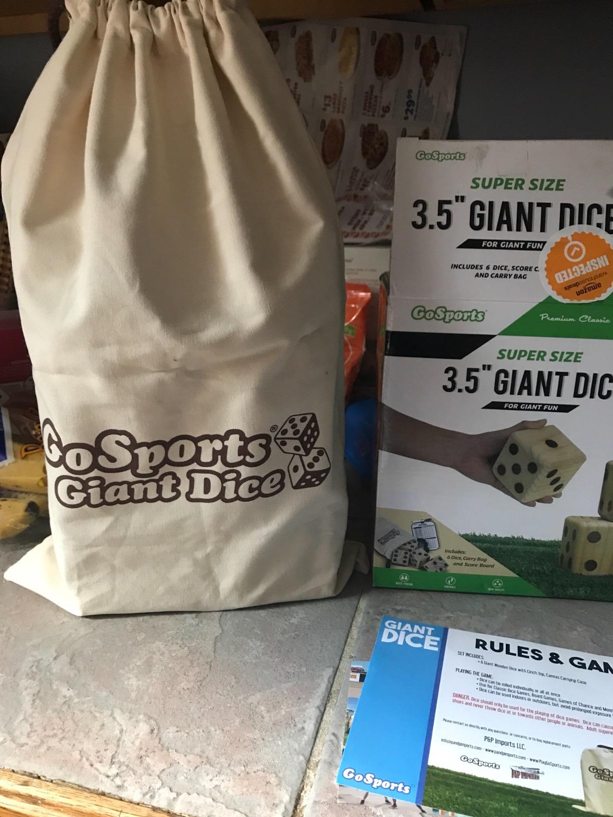 GoSports Giant Wooden Playing Dice Set with Rollzee and Farkle Scoreboard - Includes 6 Dice, Dry-Erase Scoreboard and Canvas Tote Bag - Choose 2.5 Inch or 3.5 Inch Dice customer photo 1