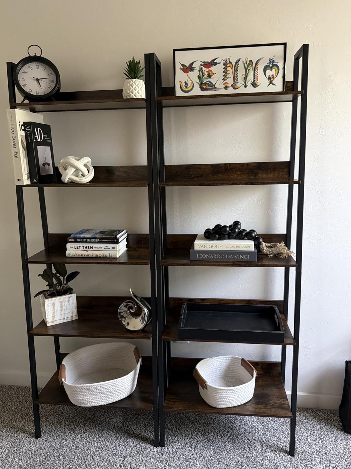 VASAGLE BARNET Collection - Ladder Shelf, Bookshelf, Storage Rack, Modern Bookcase for Living Room Home Office Kitchen, Steel Frame, 4-Tier, 22-Inch Wide, Rustic Brown and Ink Black ULLS44X customer photo 2
