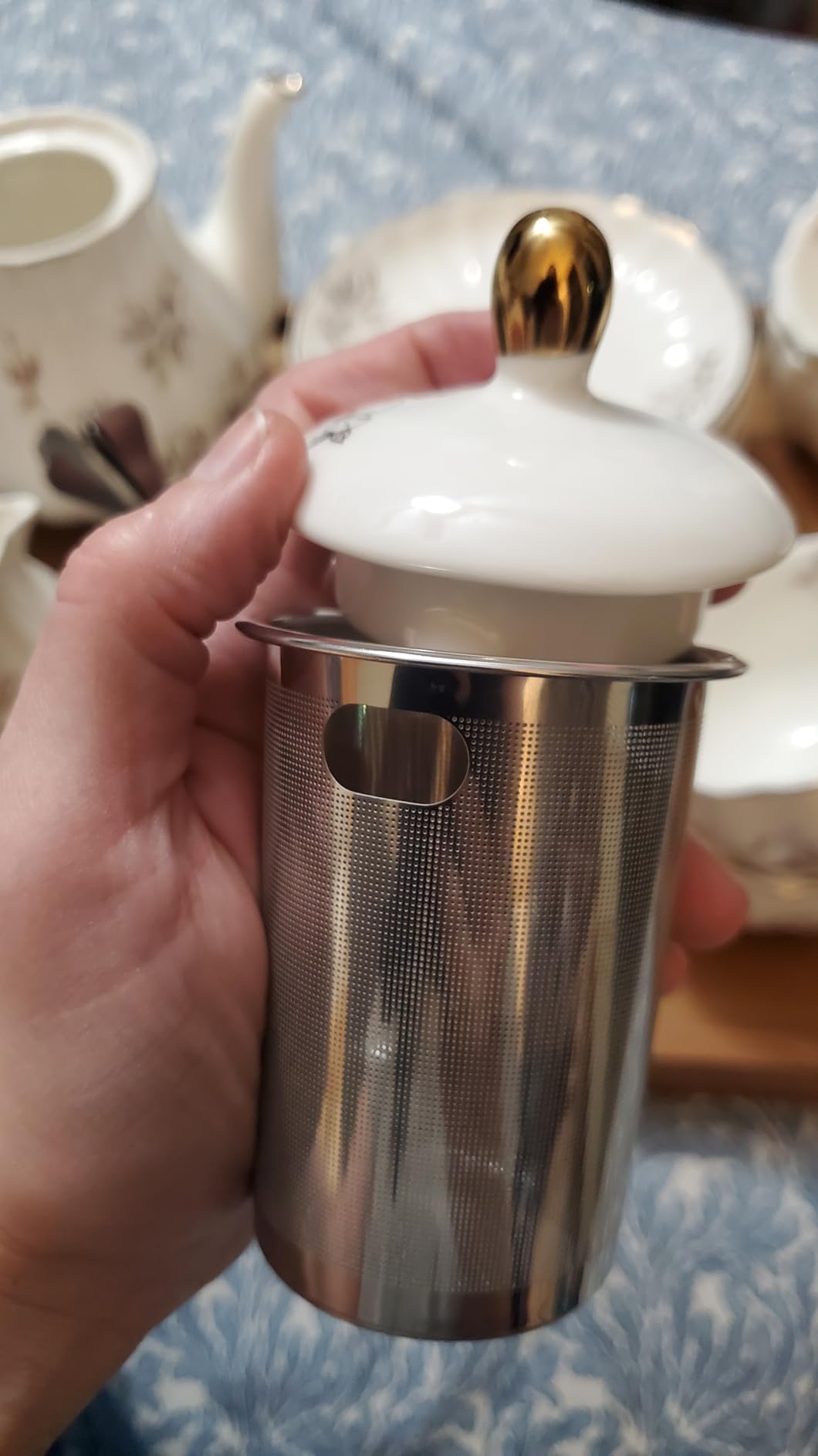 Porcelain Tea Sets British Royal Series, 8 OZ Cups& Saucer Service for 6, with Teapot Sugar Bowl Cream Pitcher Teaspoons and tea strainer for Tea/Coffee, Pukka Home (Pure White) customer photo 1