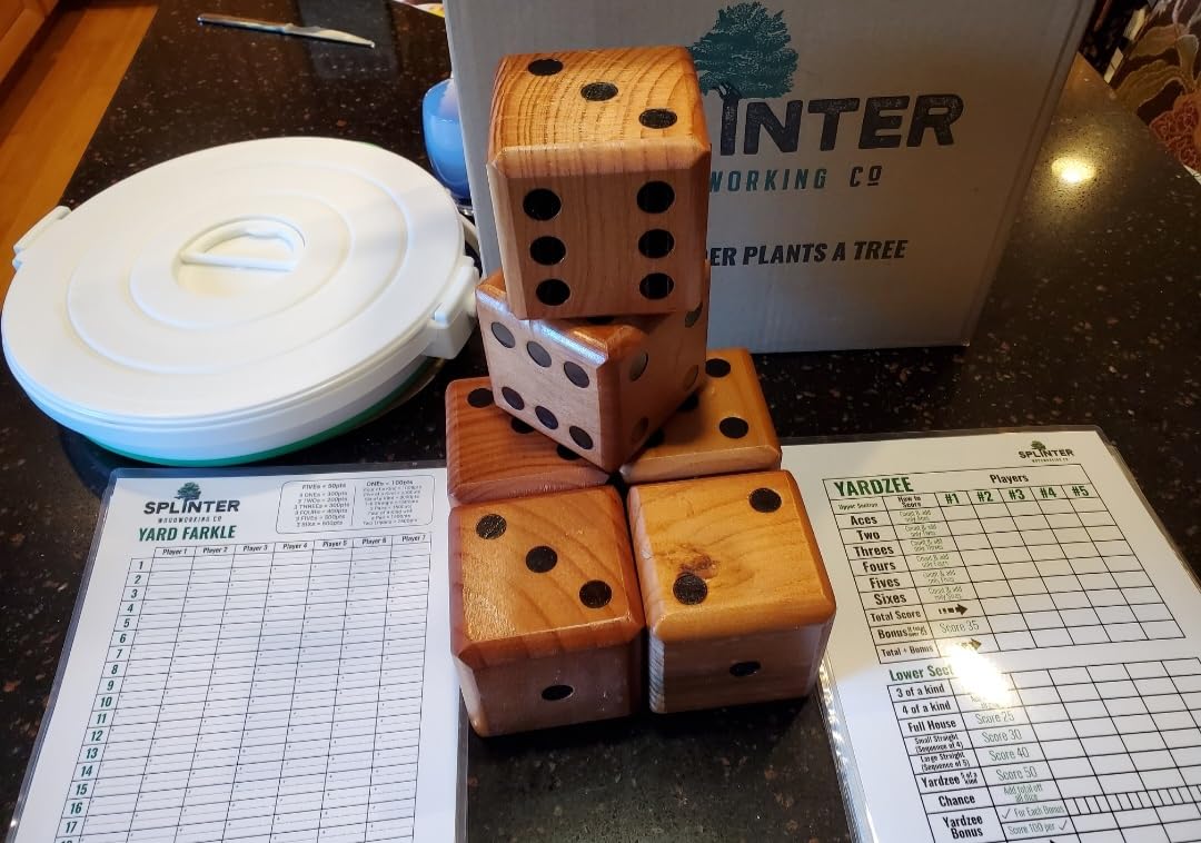 SWOOC Games - Yardzee, Farkle, & 20+ Giant Dice Games - Yard Dice (All Weather) with Bucket, Scorecards, & Marker - Giant Outdoor Game customer photo 1