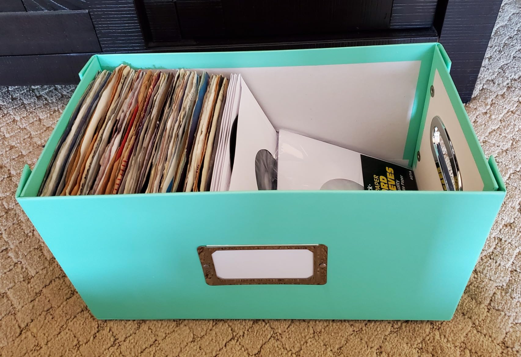 Vinyl Record Storage Box - 12 inch - 1 Pack - Crate Holds up to 75 Vinyl Albums - Black customer photo 1