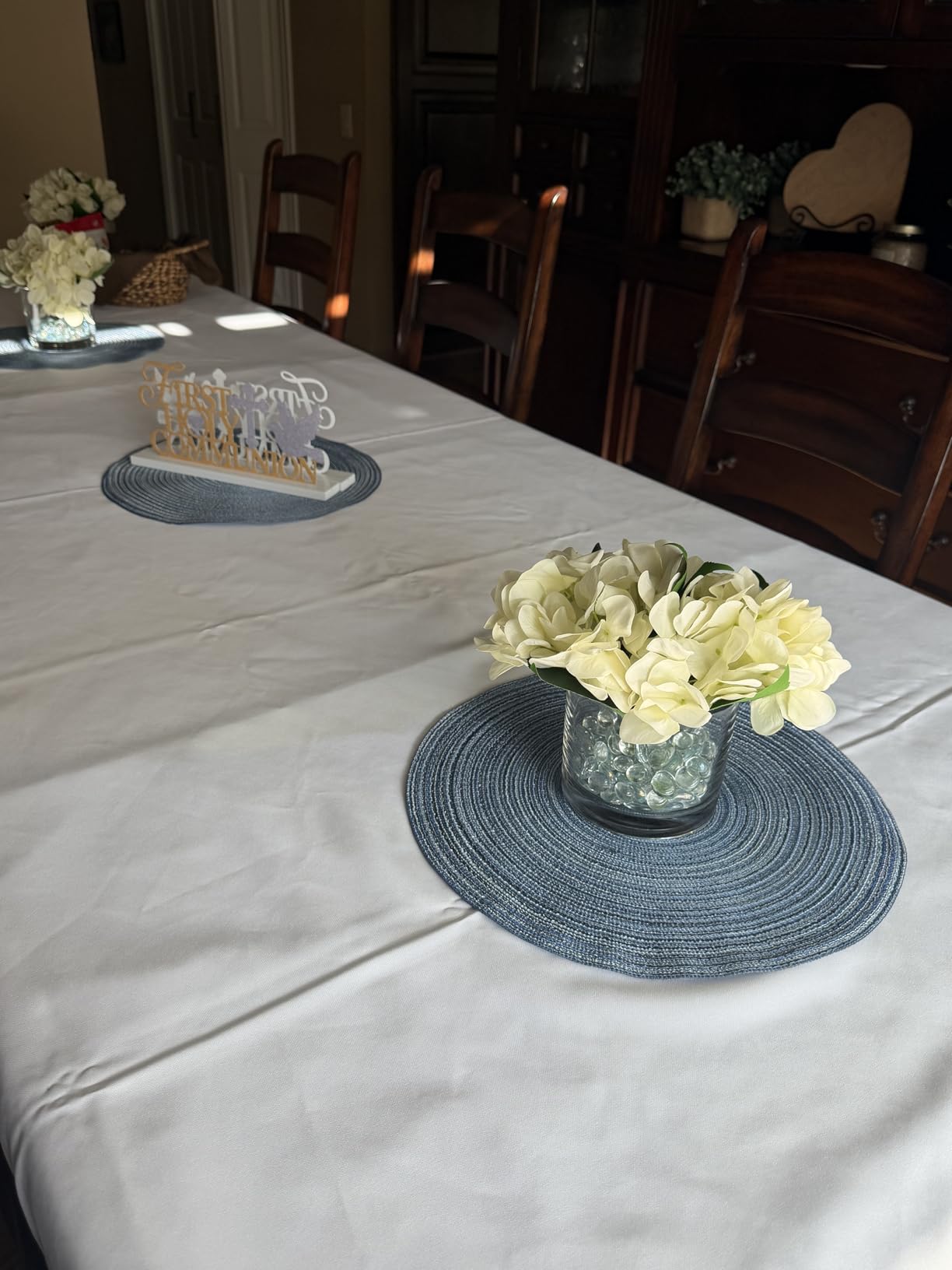 SHACOS 15 inch Round Placemats Set of 6, Cotton Polyester Woven Braided Place Mats, Washable Heat Resistant Non Slip Table Mats for Kitchen Dining Table (Beige, 6) customer photo 1