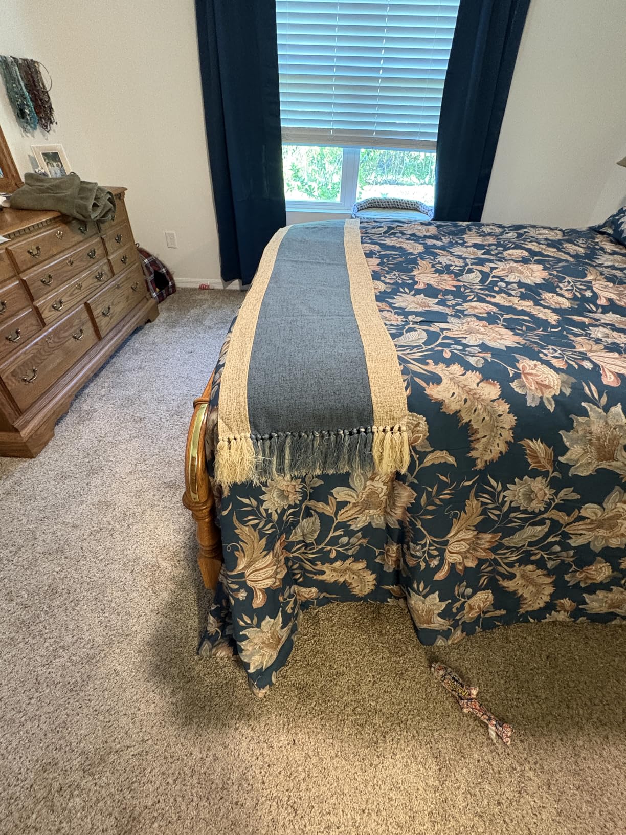 Heavy Rustic Table Runner with Fringe - Blue Linen Table Runner for Dining & Living Room - Boho Farmhouse Style - Washable - Wide 15 x 71 Inch customer photo 1