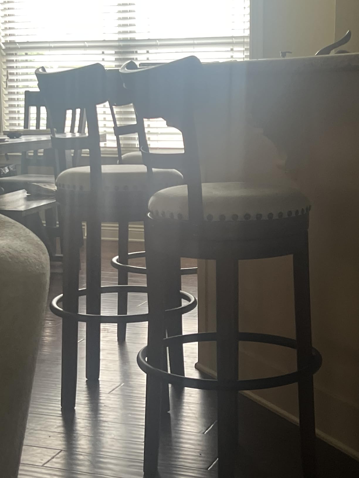 Signature Design by Ashley Valebeck Bar Stool, Rustic Industrial Swivel Barstool With Cushioned Upholstery, Wood & Metal Construction, Kitchen Island Seating, Counter Height, Black customer photo 1