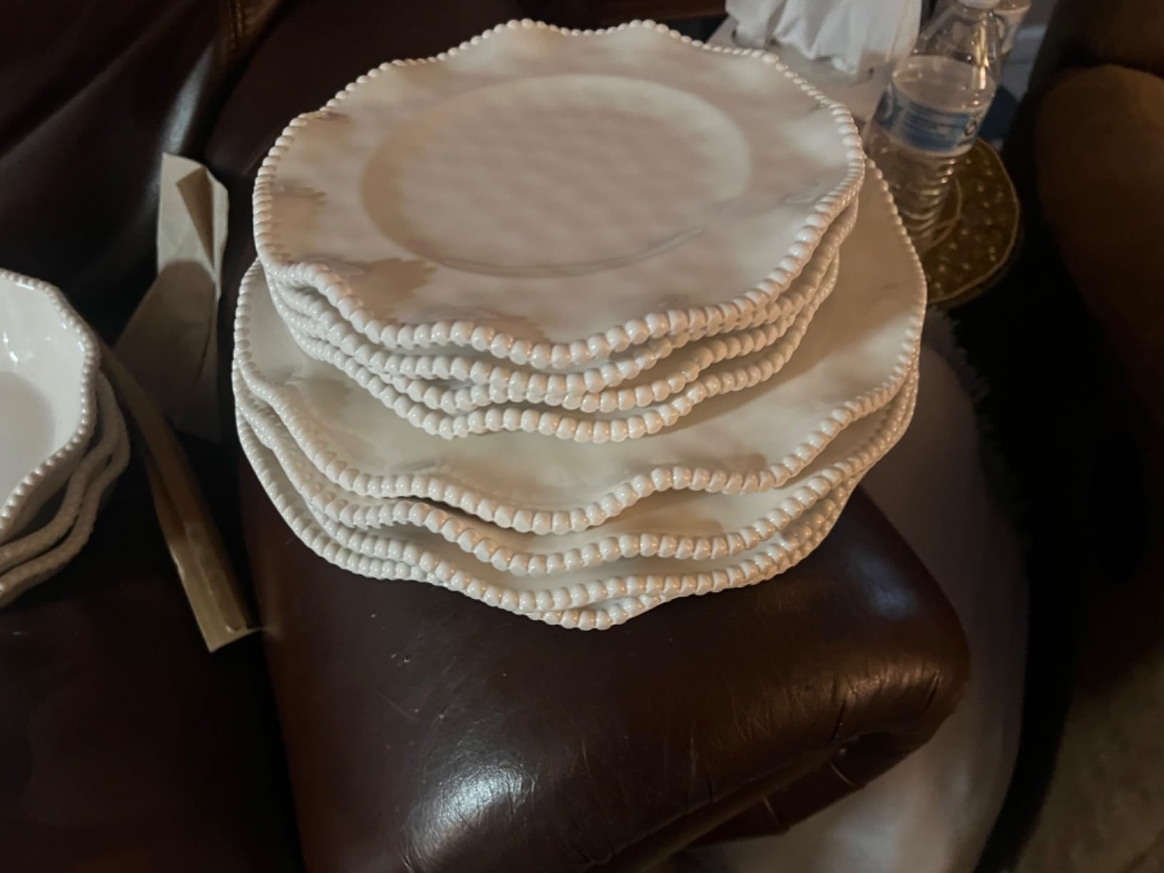 Perlette Off-White Beaded 12-Piece Dinnerware Set - Includes 4 Dinner Plates, 4 Salad Plates, 4 Bowls (7.5