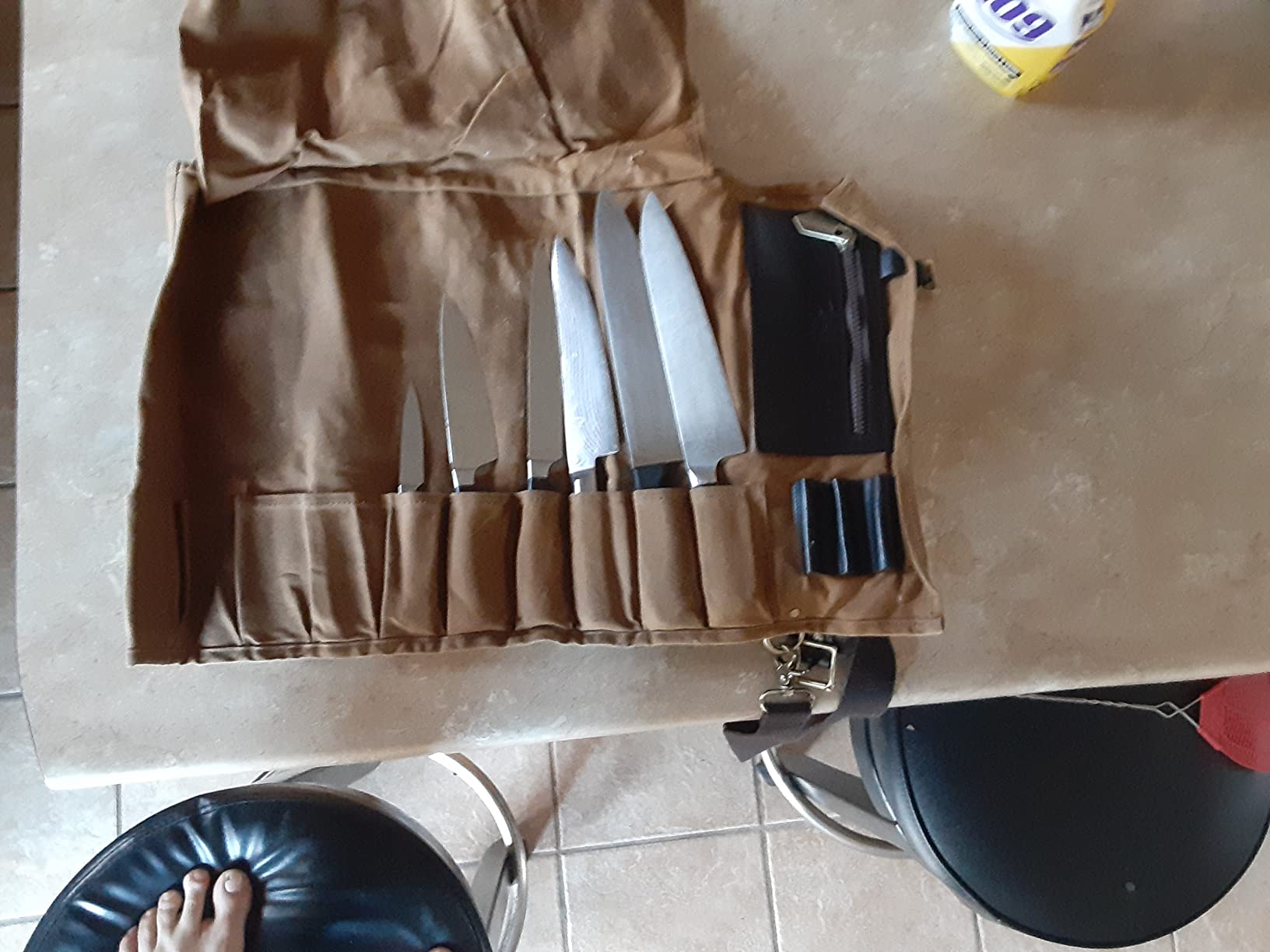 Dalstrong Nomad Knife Wrap Roll - 12oz Waxed Canvas Top Grain Leather Knife Roll Bag, 13 Slots, Interior & Rear Zipper Pockets, Travel Storage with Blade customer photo 2