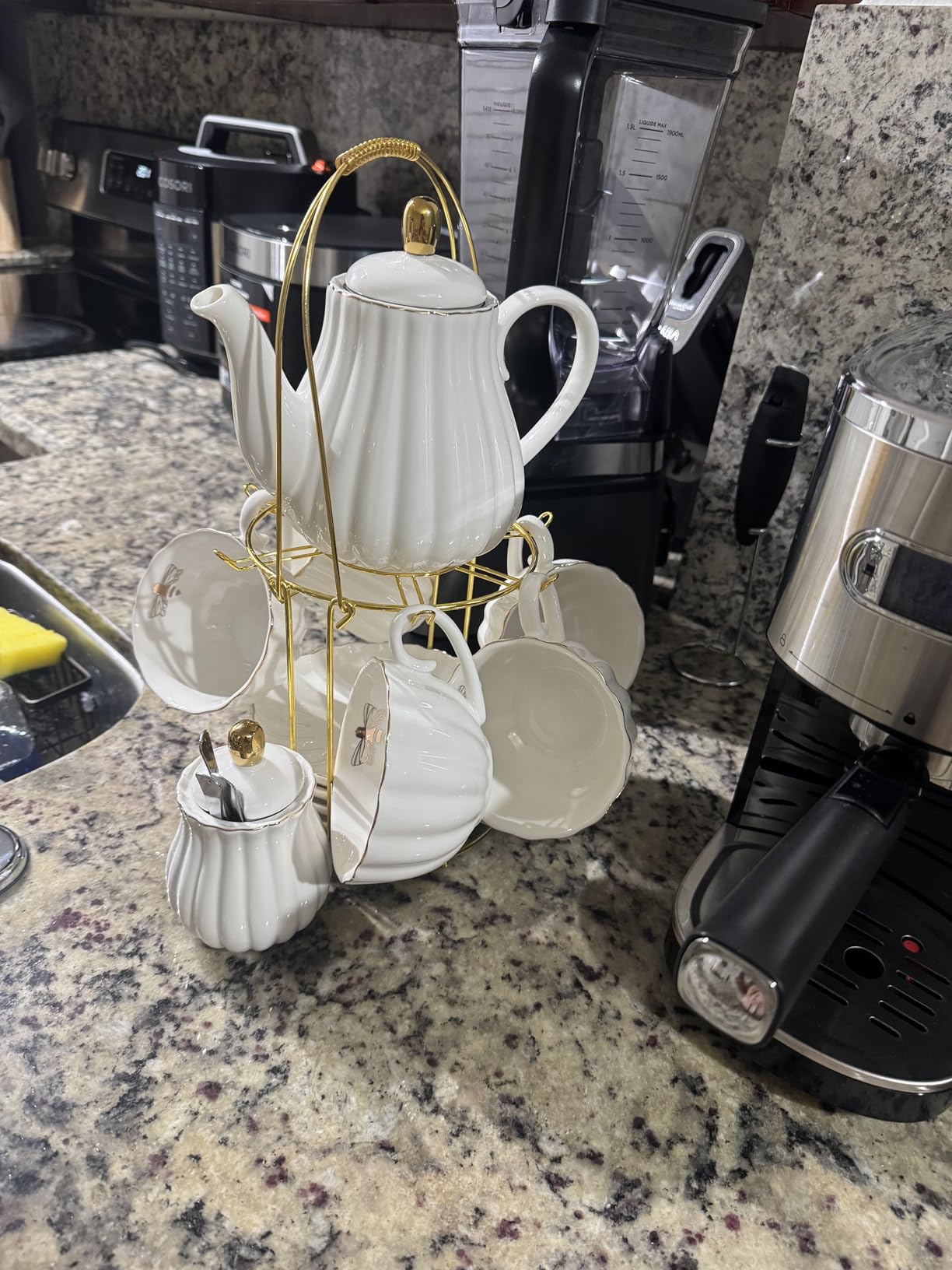Jusalpha Porcelain Tea Set- 8 OZ White Coffee Cup/Teacup, Saucer, Spoons, Teapot and Creamer set, 17-Pieces customer photo 1