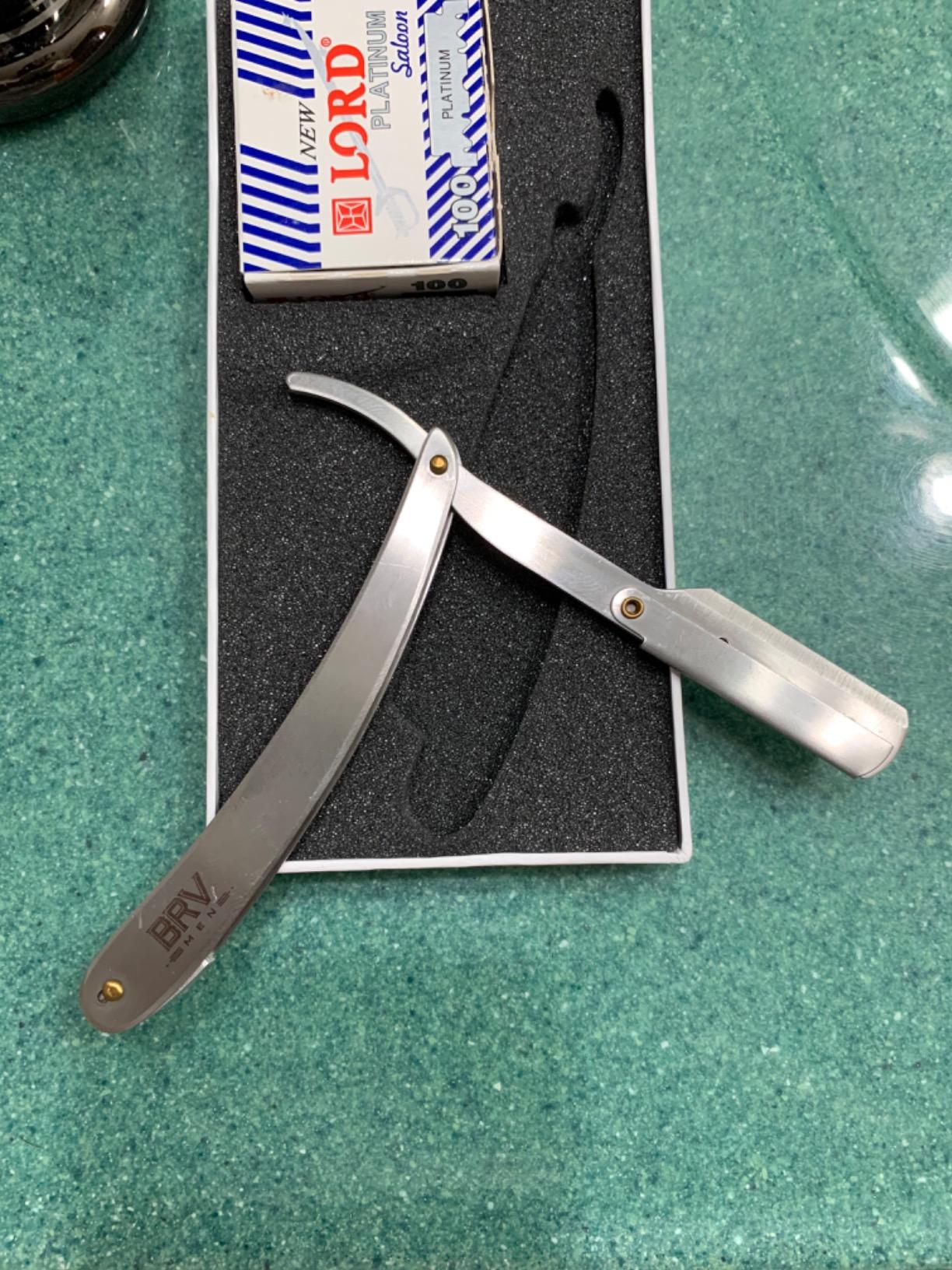 BRV MEN Professional Straight Edge Barber Razor w/ 100 Single Edge Razor Blades | Straight Razors for Men | Barbershop Accessories | Mens Shaving Knife & Shavette - Black customer photo 2