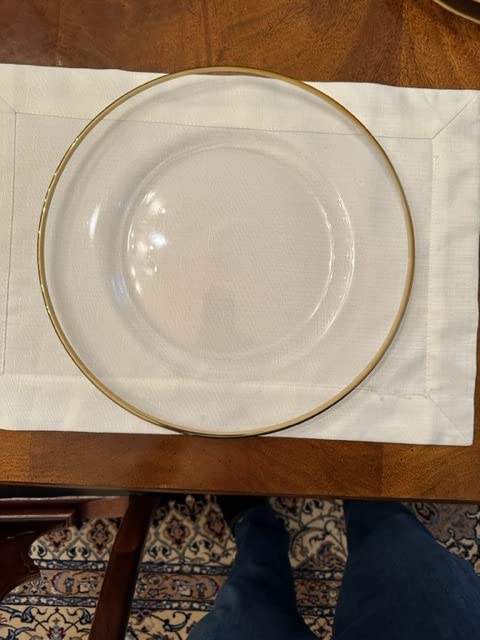 Ms Lovely Clear Glass Charger 13 Inch Dinner Plate With 0.5 CM Metallic Rim - Set of 4 - Gold customer photo 2