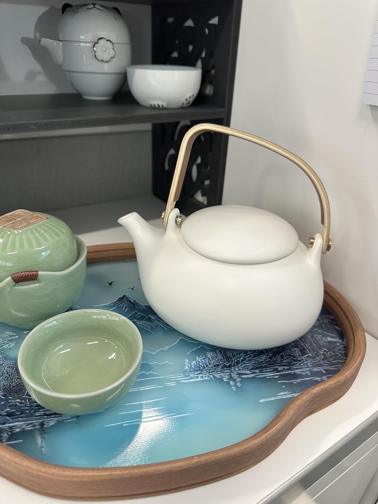 ZENS Modern Japanese Tea Set, 27 oz Ceramic Japanese Teapot with Fine Stainers and 4 Cups for Loose Leaf Tea Steeper, Wood Handle Matte Japanese Teapots Hot Tea Brewer for Tea Party Women Gifts customer photo 2