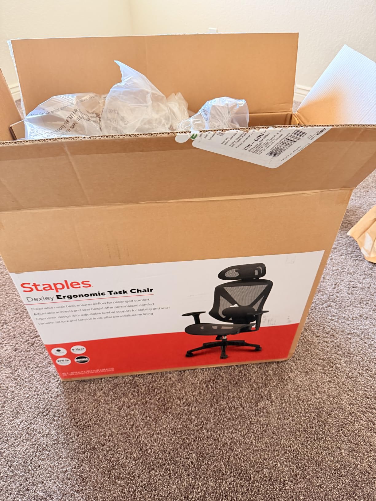 Staples Dexley Ergonomic Task Chair, Mesh, Ergonomic, Lumbar Support, Adjustable Height, Black customer photo 2