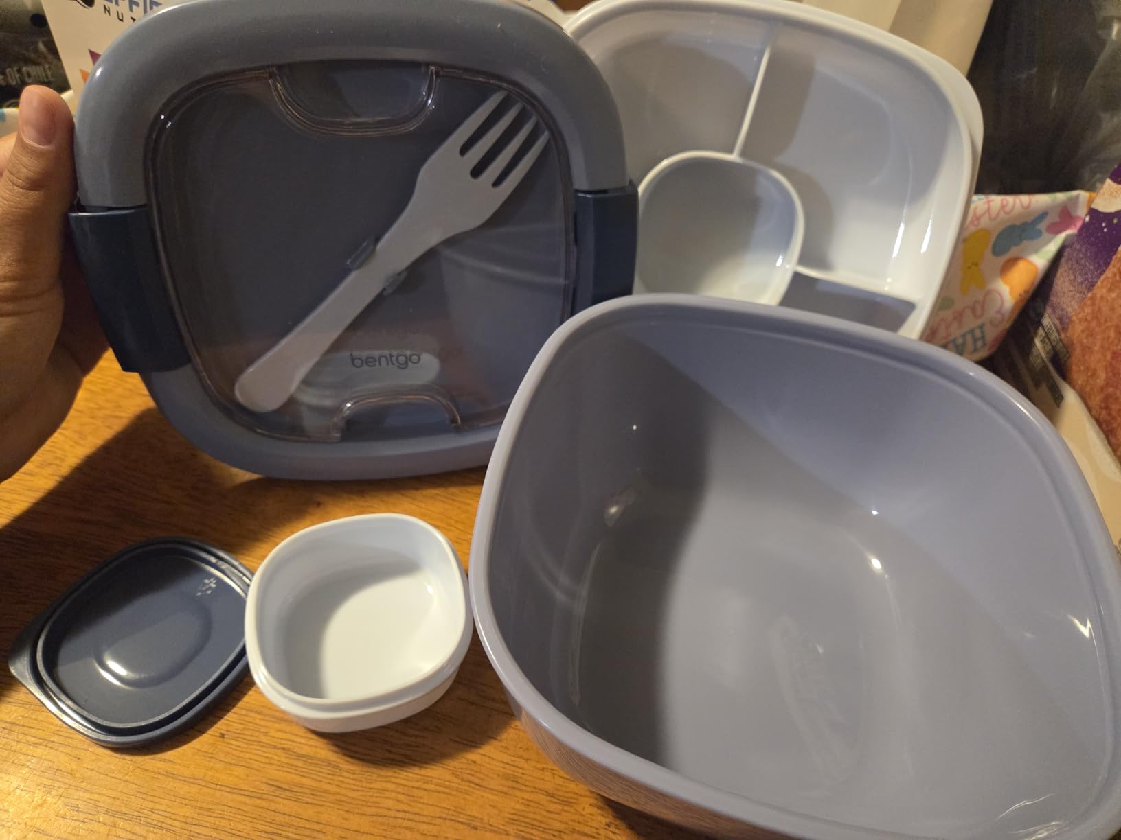 Bentgo Salad Container - 54 oz Bowl with 4-Compartment Toppings Tray, Leak-Proof Dressing Container, Reusable Fork, BPA-Free Lunch Box for Meal Prep & Food Storage; Removable Bento Tray (Khaki Green) customer photo 1