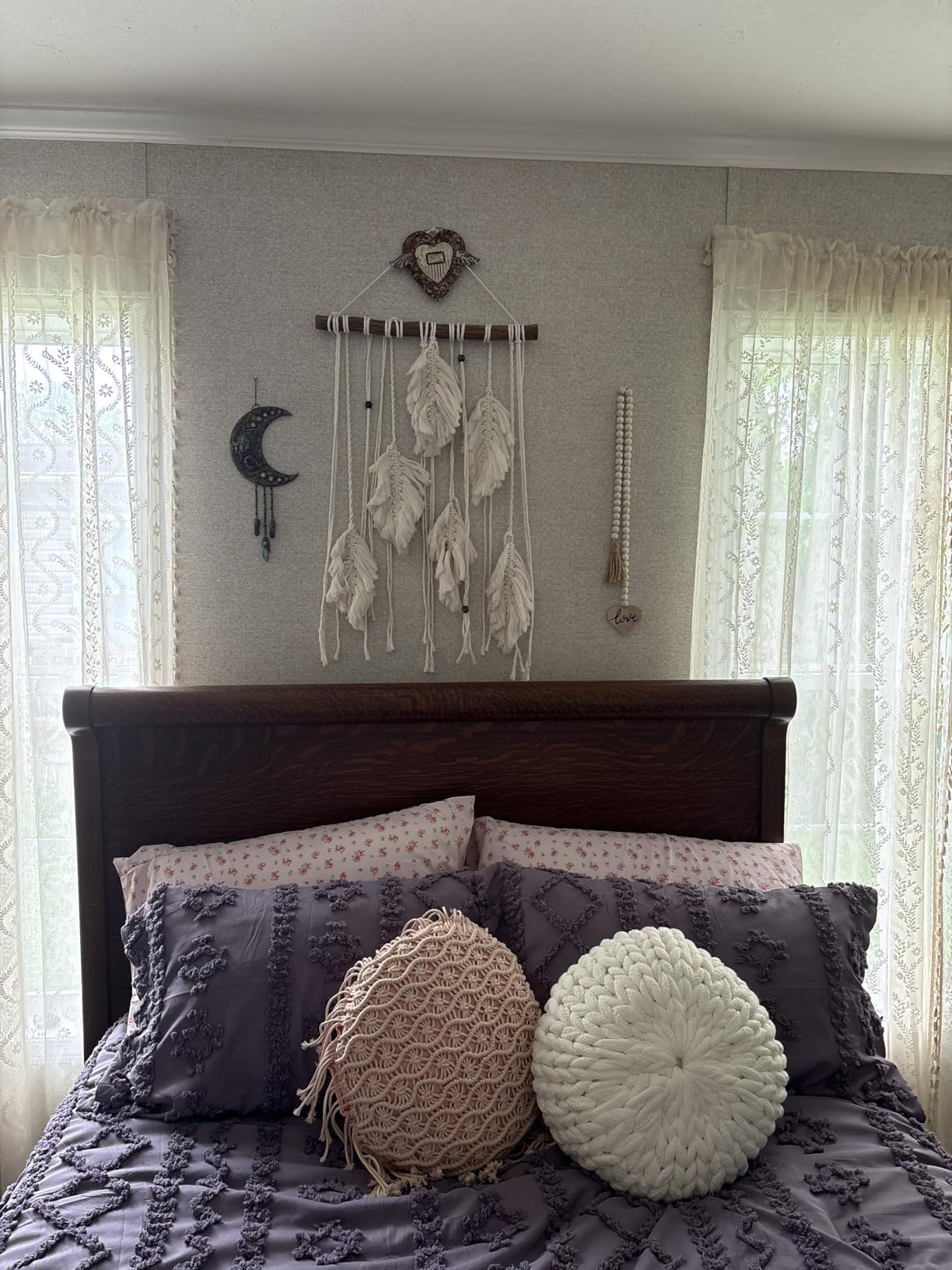 Phantoscope 100% Cotton Handmade Crochet Woven Boho Throw Pillow Farmhouse Pillow Insert Included Decorative Cushion for Couch Sofa Grey 18 x 18 inches customer photo 1