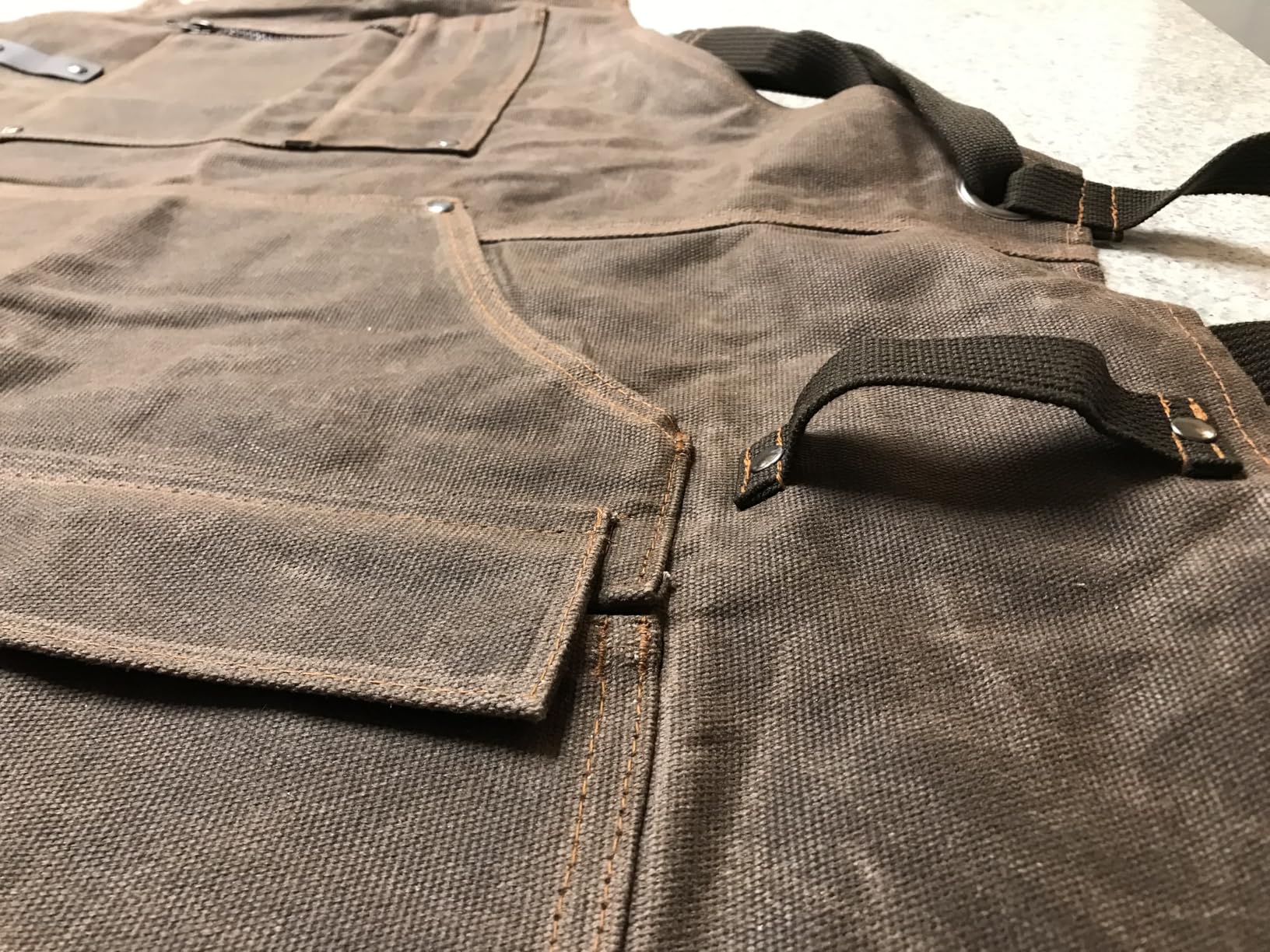 ecoZen Waxed Canvas Welding Apron with Kevlar Thread - Heat and Chemical Resistant, Fully Adjustable to Comfortably Fit Men and Women, 27 x 34 inches, Heavy Duty Tool Apron - Black, Size S to XXL customer photo 1