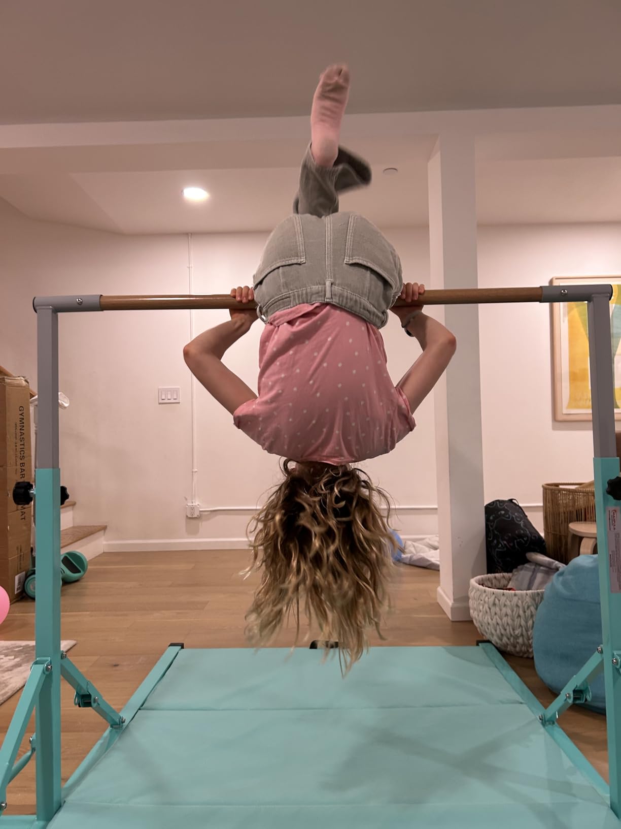 Marfula Gymnastic Bar For Kid and Teenage of 3-25, 5Ft/8 FT Base Length 4Ft Width 5Ft Adjust Height, Gymnastic Kip Bar For Gymnast, Gymnastic Training Equipment For Professional Training Home Club Use customer photo 2