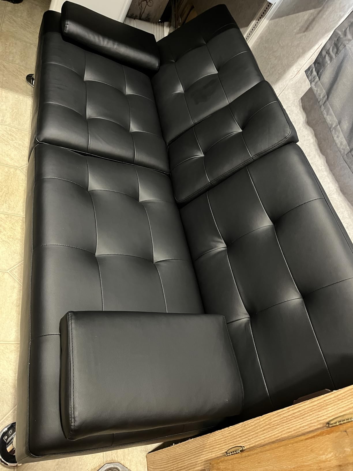 Flamaker Futon Sofa Bed, Black Faux Leather Convertible Loveseat Couch customer photo 2