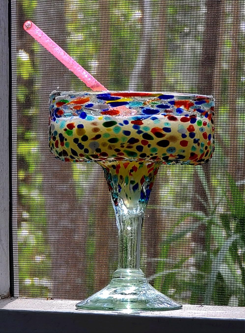 Dos Sueños Mexican Hand Blown Glass - Set of 4 Hand Blown Margarita Glasses Confetti Rock (16 oz) customer photo 2