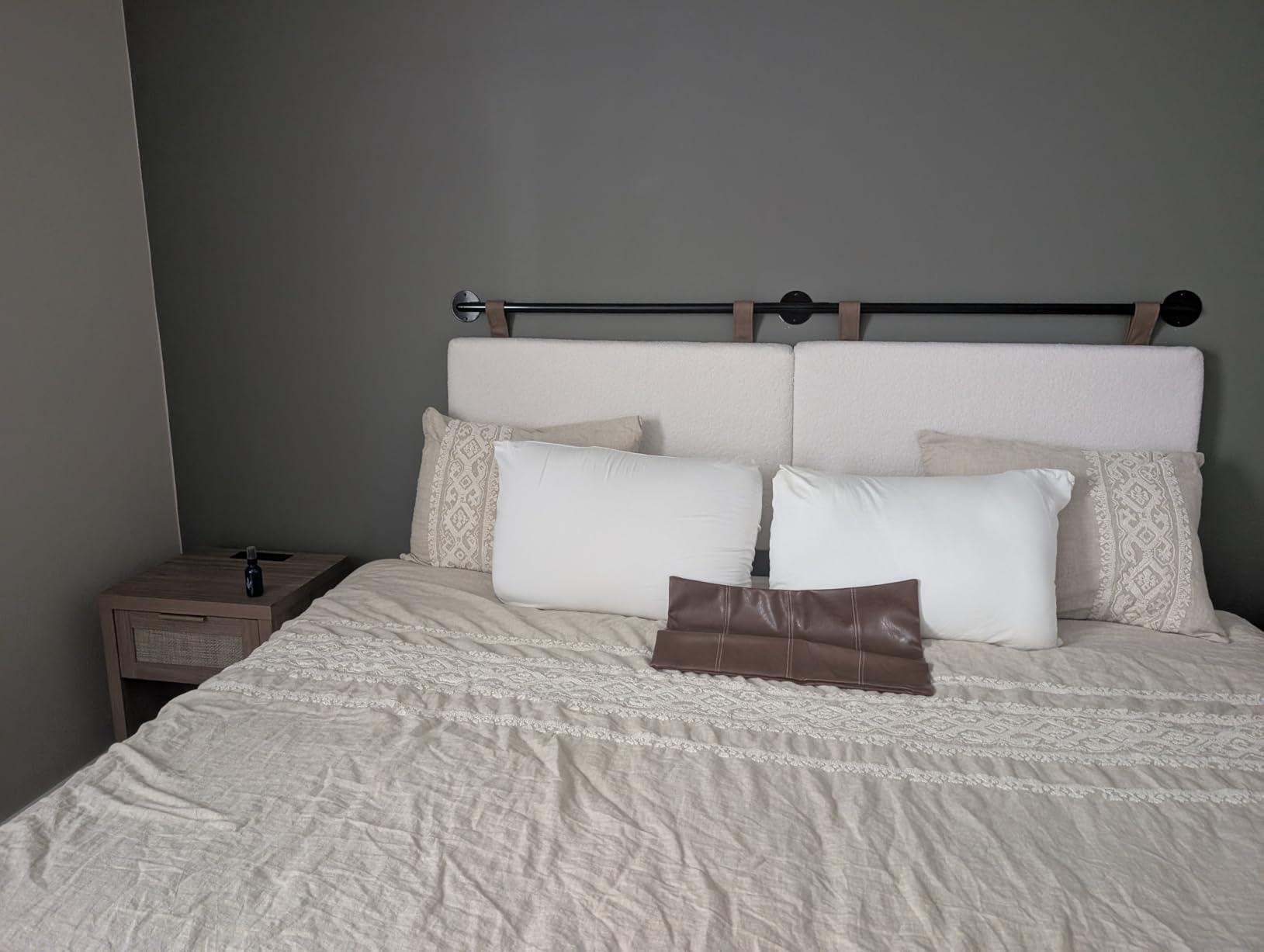 Nathan James Harlow Modern Wall Mount Hanging Headboard, King, Brown Faux Leather customer photo 1