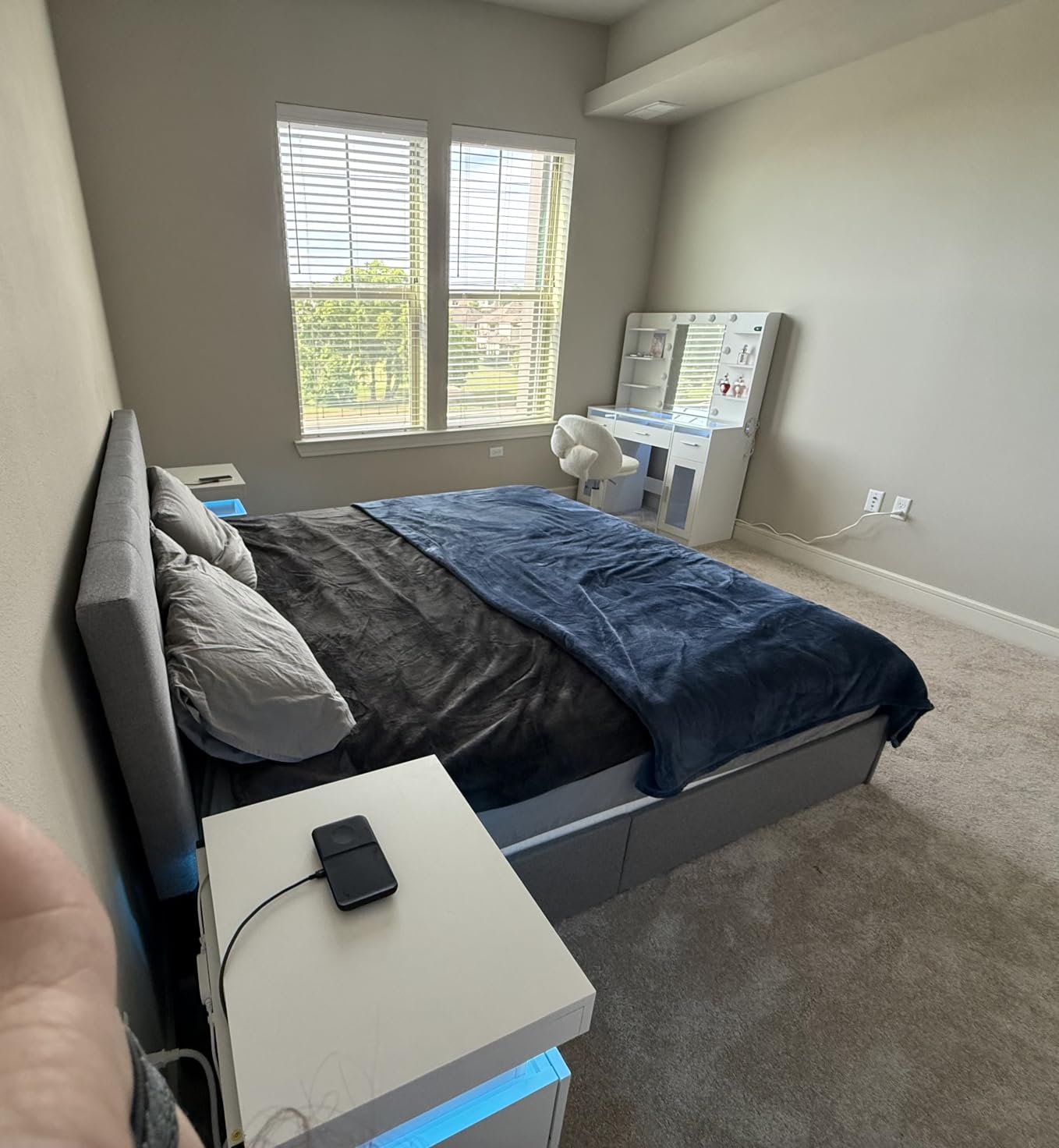 Allewie Upholstered Queen Size Platform Bed Frame with 4 Storage Drawers and Headboard, Square Stitched Button Tufted, Mattress Foundation with Wooden Slats Support, No Box Spring Needed, Light Grey customer photo 1