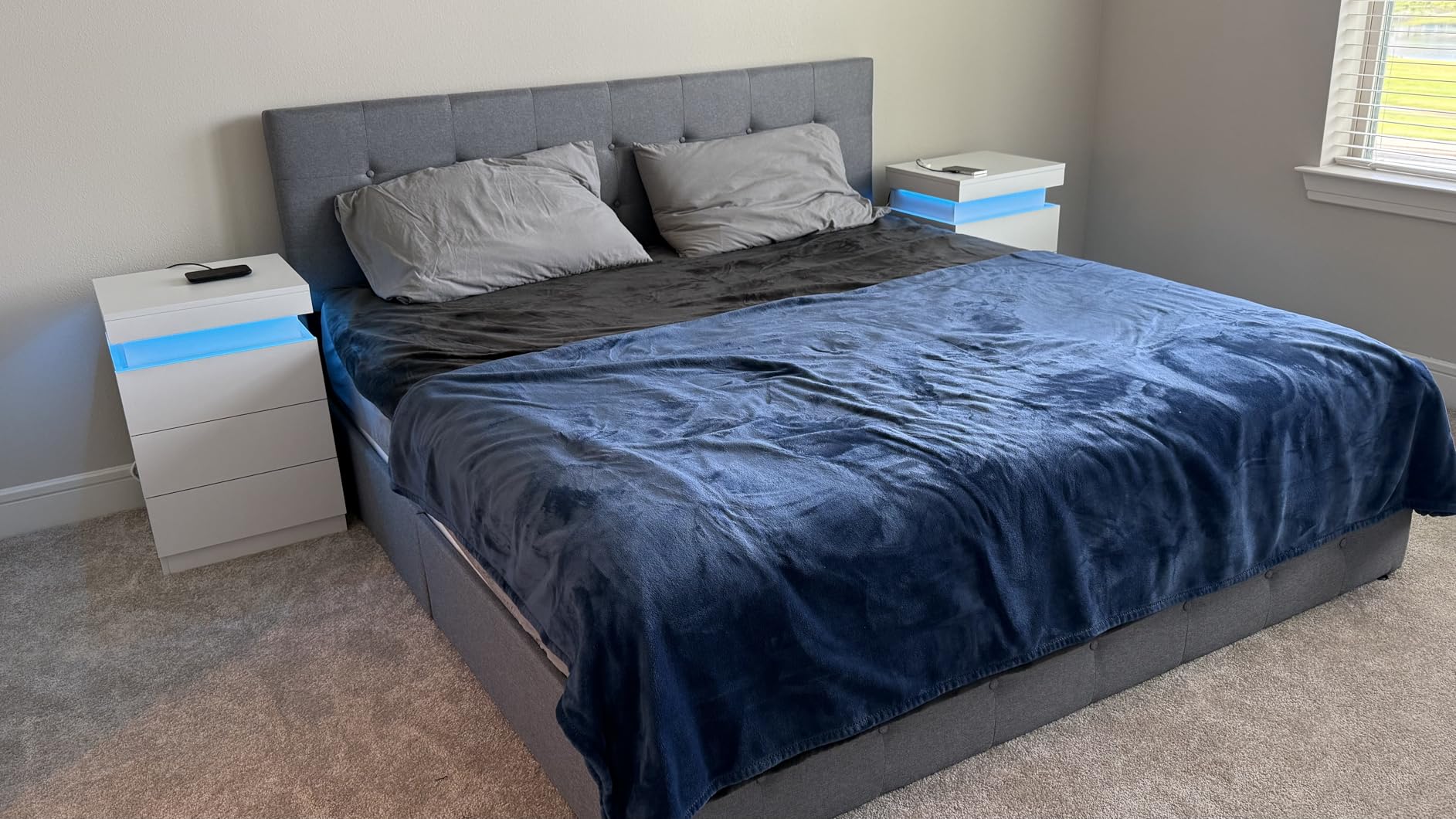 Allewie Upholstered Queen Size Platform Bed Frame with 4 Storage Drawers and Headboard, Square Stitched Button Tufted, Mattress Foundation with Wooden Slats Support, No Box Spring Needed, Light Grey customer photo 2