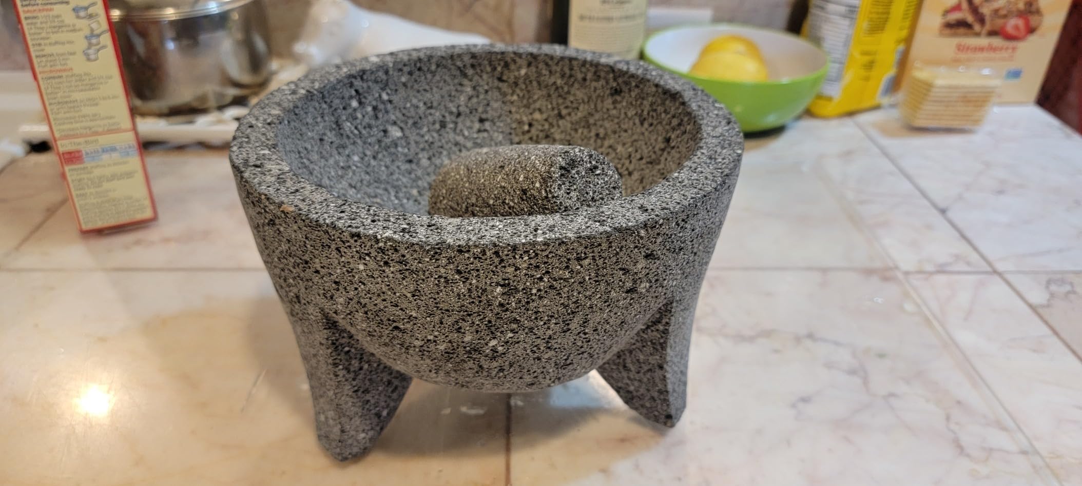 Genuine Handmade Mexican Mortar and Pestle Set - 8 Inches, Molcajete Mexicano - Mexican Cookware Perfect as Salsa Bowls, Guacamole Bowl and Masher, Mortero Para Cocina made from Volcanic Rock in Mexico customer photo 1