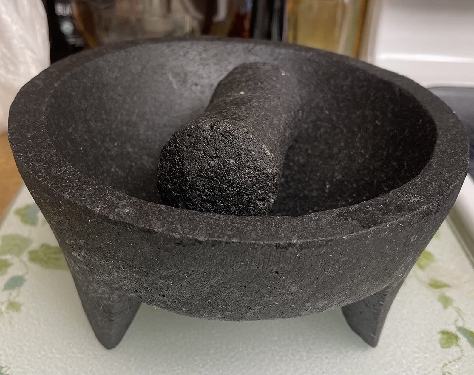 Genuine Handmade Mexican Mortar and Pestle Set - 8 Inches, Molcajete Mexicano - Mexican Cookware Perfect as Salsa Bowls, Guacamole Bowl and Masher, Mortero Para Cocina made from Volcanic Rock in Mexico customer photo 2
