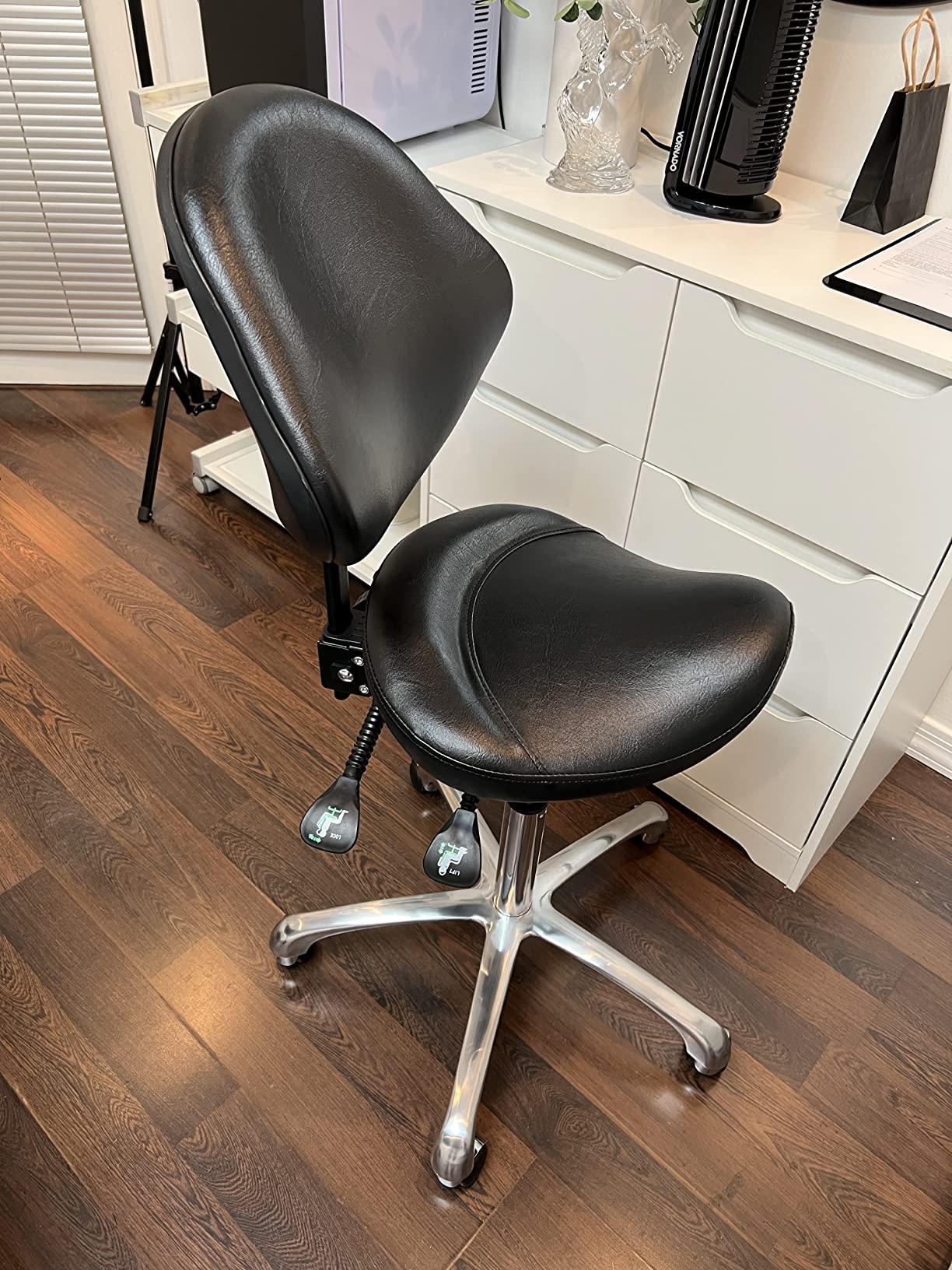 Kaleurrier Ergonomic Rolling Swivel Saddle Stool with Wheels - Hydraulic Lifting Height Adjustable Saddle Chairs for Clinic Hair Salon Lab Office Drafting Chairs (Black, with Back) customer photo 2