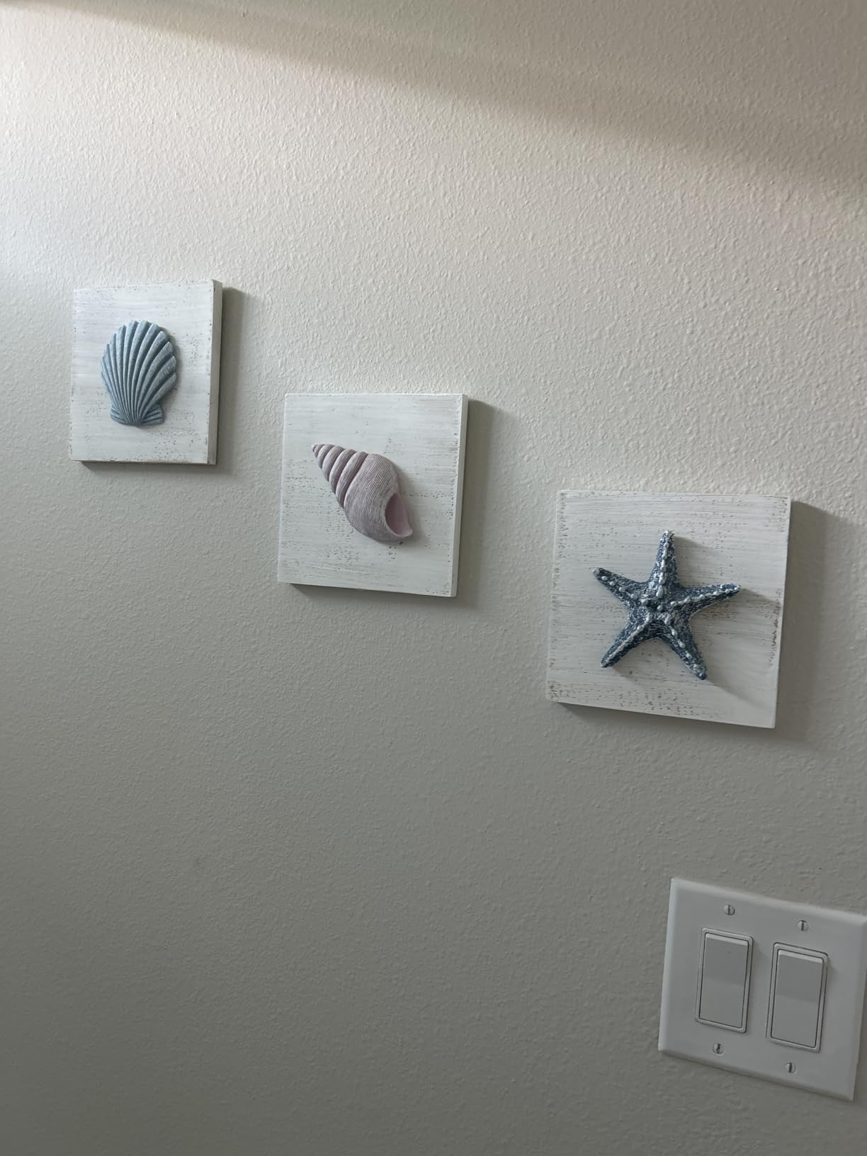 TideAndTales Blue Seashells and Starfish (Framed Set of 3) Coastal 3D Wall Art, Beach Wall Decor for Bathroom or Coastal Bedroom, Ocean Inspired Seaside Decorations for Home or Beach House (7
