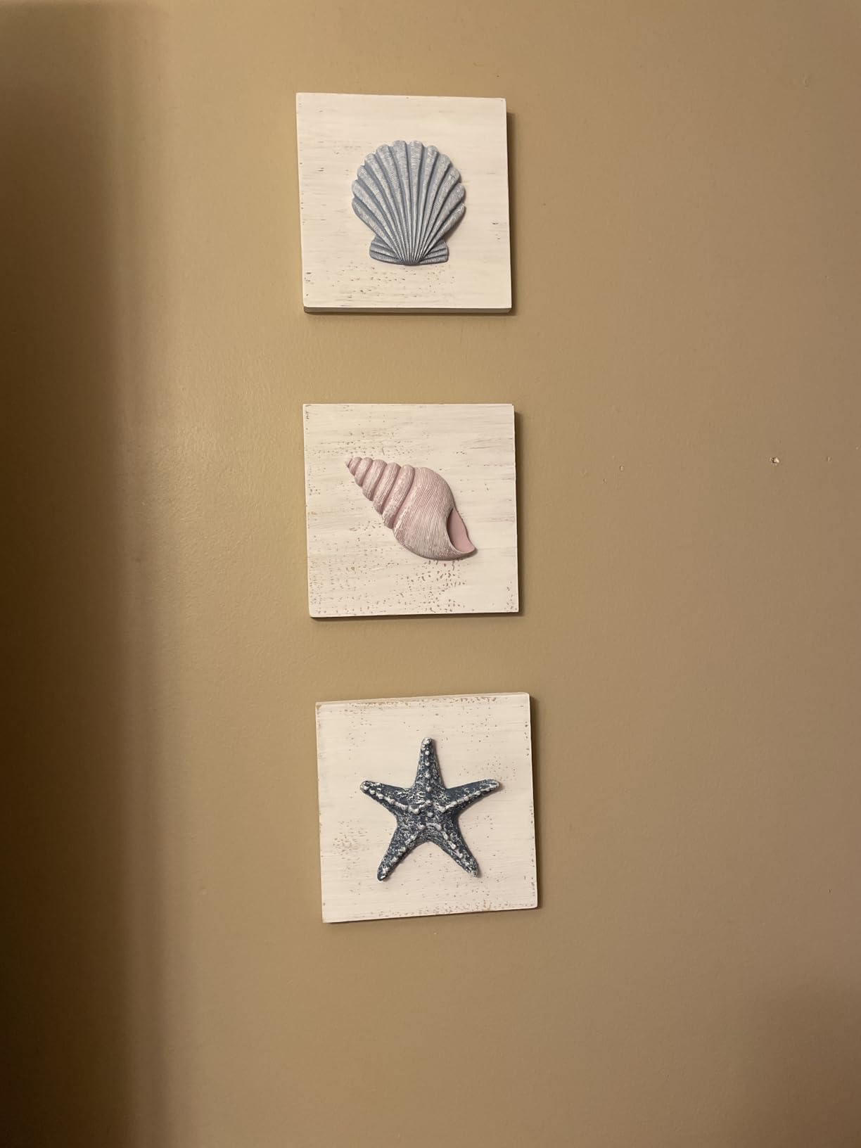 TideAndTales Blue Seashells and Starfish (Framed Set of 3) Coastal 3D Wall Art, Beach Wall Decor for Bathroom or Coastal Bedroom, Ocean Inspired Seaside Decorations for Home or Beach House (7