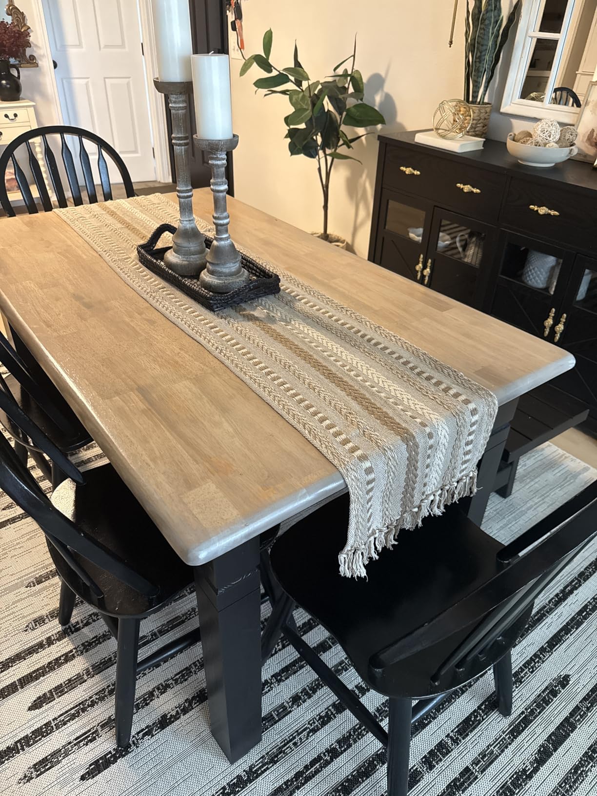 DII Farmhouse Braided Stripe Table Runner Collection, 15x72 (15x77, Fringe Included), Black customer photo 1