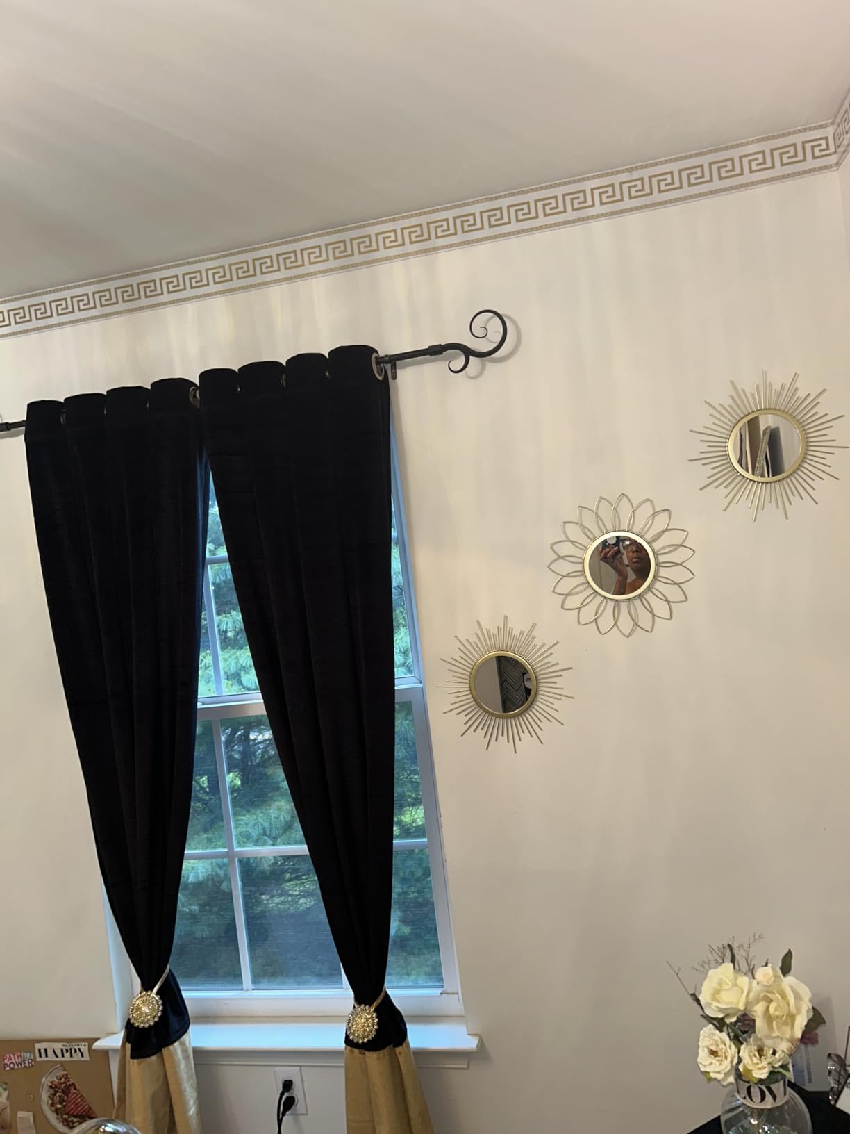 3 Pack Metal Mirrors for Wall Sunburst Wall Mirrors Home Decor Decorative Hanging Wall Art for Living Room Bedroom Entryway (Gold, Flower+Sunburst) customer photo 1