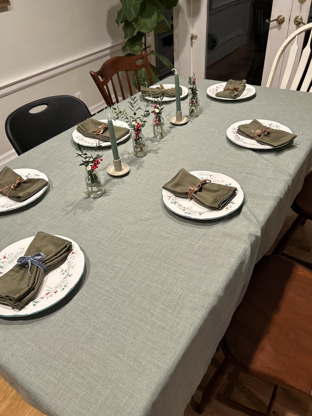 H.VERSAILTEX Linen Textured Table Cloths 60 x 120 Inch Premium Solid Tablecloth Spill-Proof Waterproof Table Cover, Extra Soft and Thick Fabric Wrinkle Free, Taupe customer photo 1