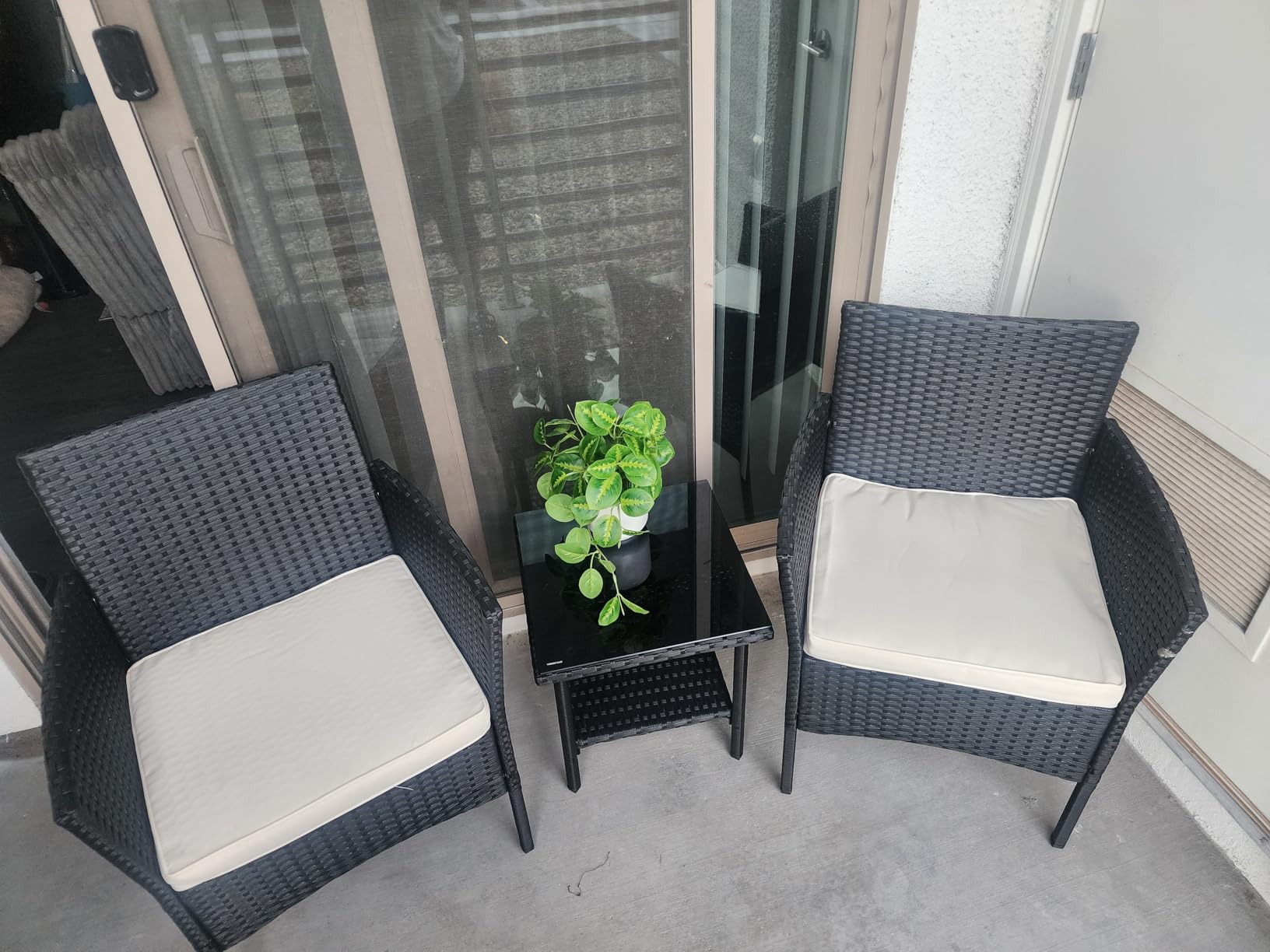 FDW Wicker Outdoor Furniture Patio Furniture Set of 3 Rattan Patio Chairs Outdoor Chairs Patio Conversation Set with Coffee Table for Yard Backyard Lawn Porch Poolside Balcony,Black customer photo 1