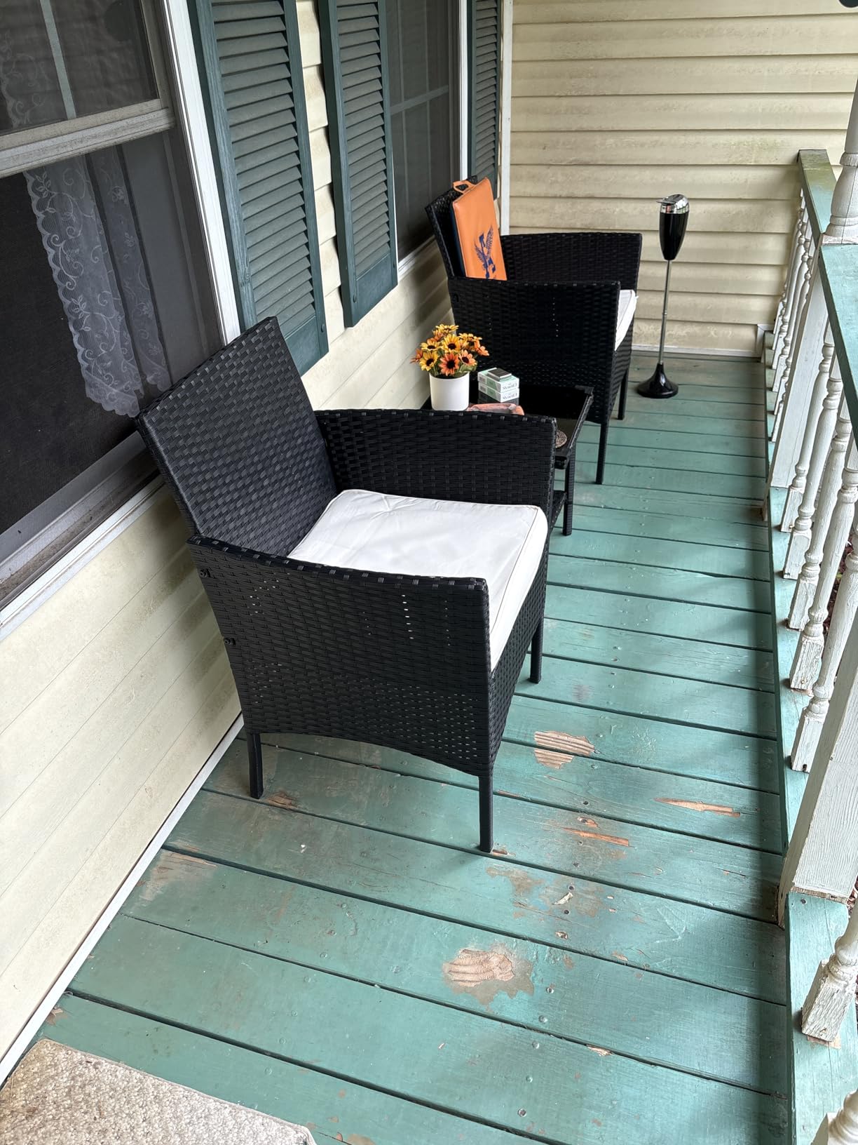 FDW Wicker Outdoor Furniture Patio Furniture Set of 3 Rattan Patio Chairs Outdoor Chairs Patio Conversation Set with Coffee Table for Yard Backyard Lawn Porch Poolside Balcony,Black customer photo 2